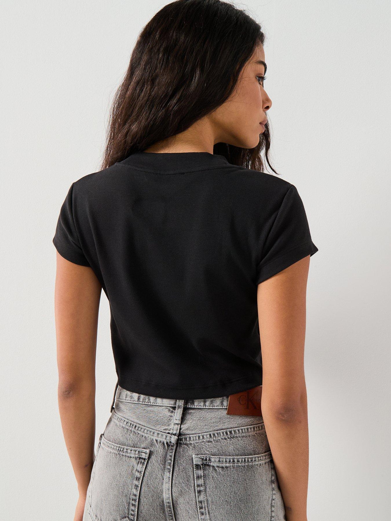 Image 2 of 4 of Calvin Klein Jeans Jeans Slim Ribbed Cotton Logo T-shirt - Black