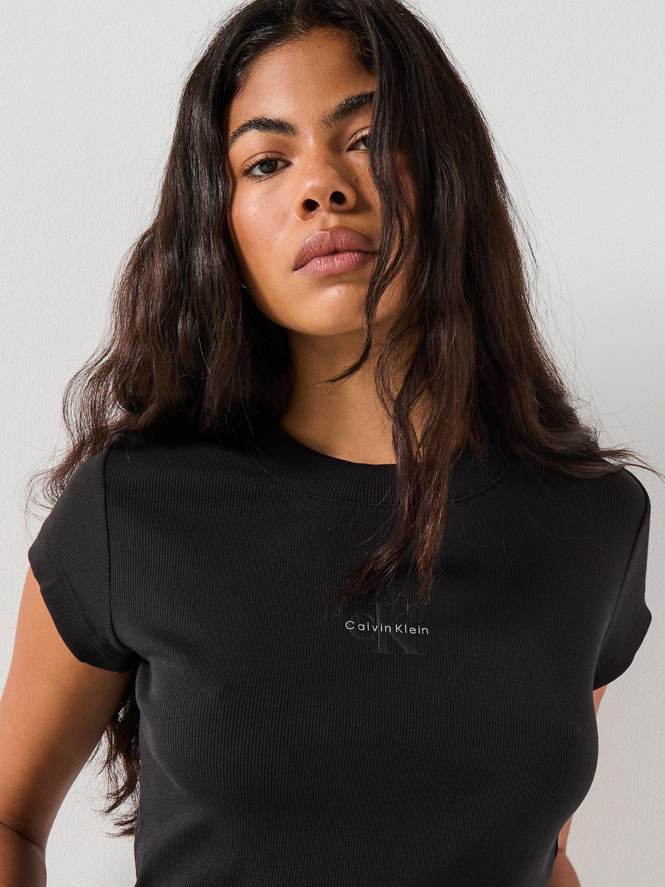 Image 4 of 4 of Calvin Klein Jeans Jeans Slim Ribbed Cotton Logo T-shirt - Black