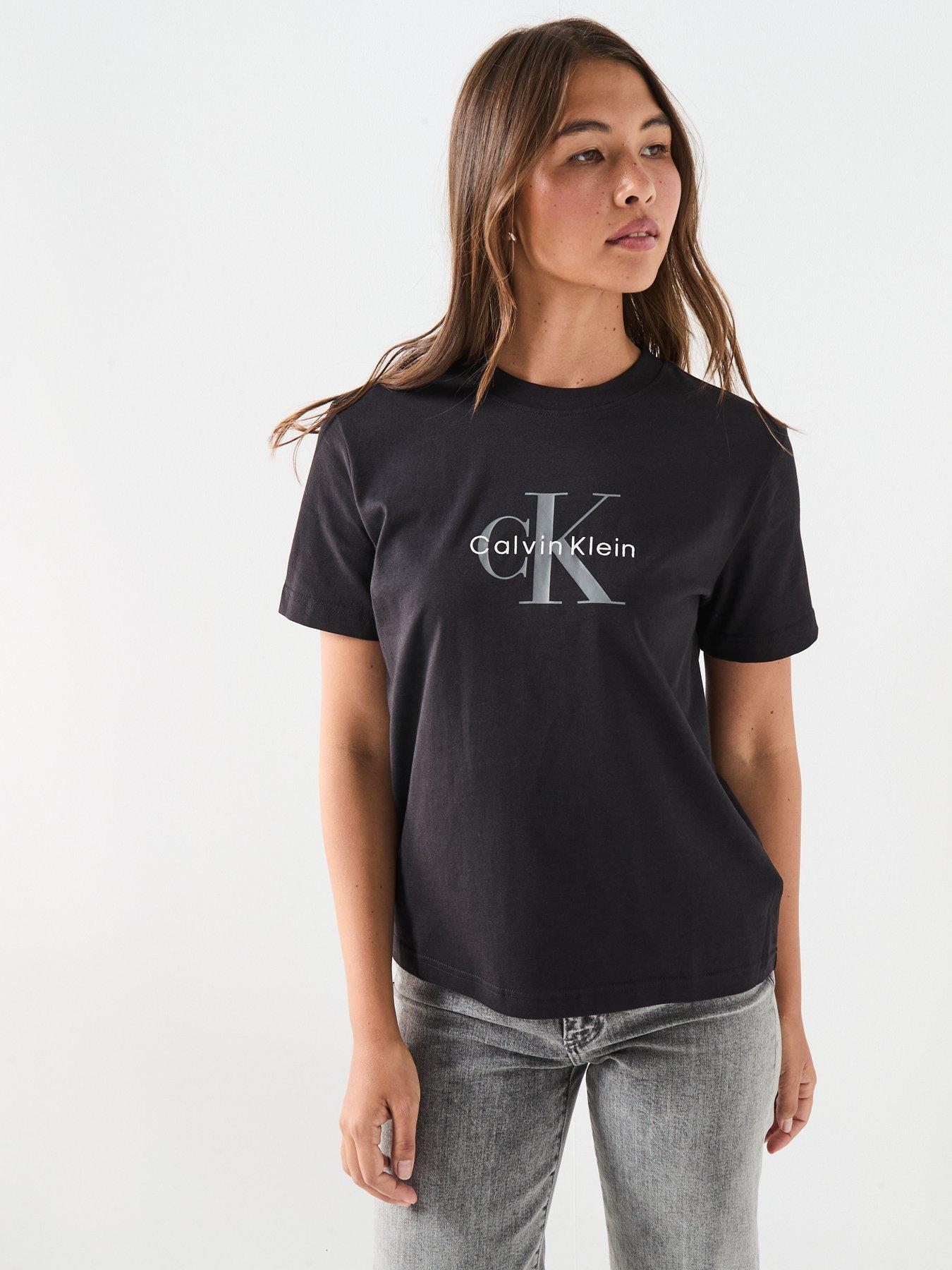 Image 1 of 5 of Calvin Klein Jeans Womens Logo Print Crew Neck T-Shirt - Black