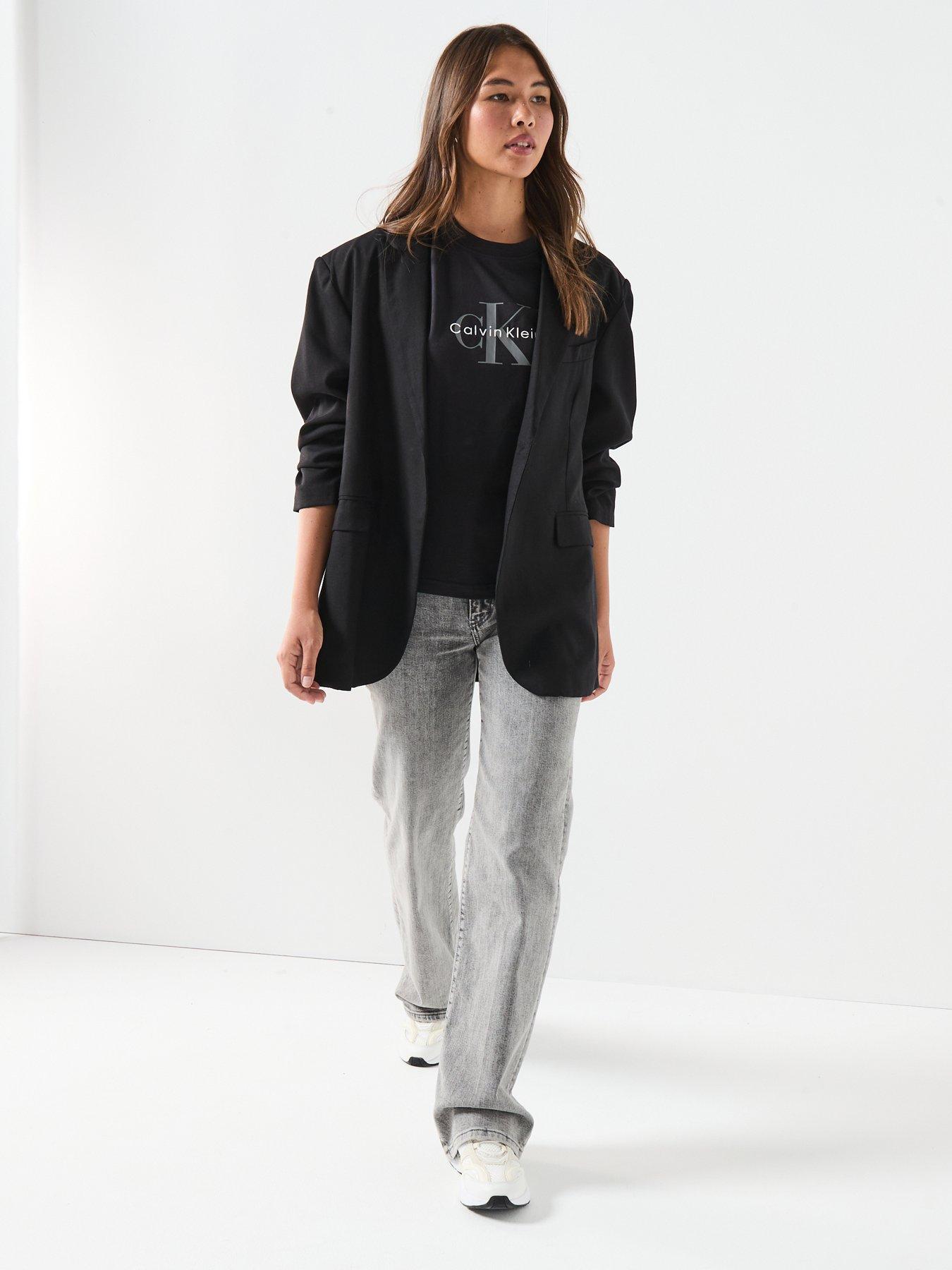 Image 3 of 5 of Calvin Klein Jeans Womens Logo Print Crew Neck T-Shirt - Black