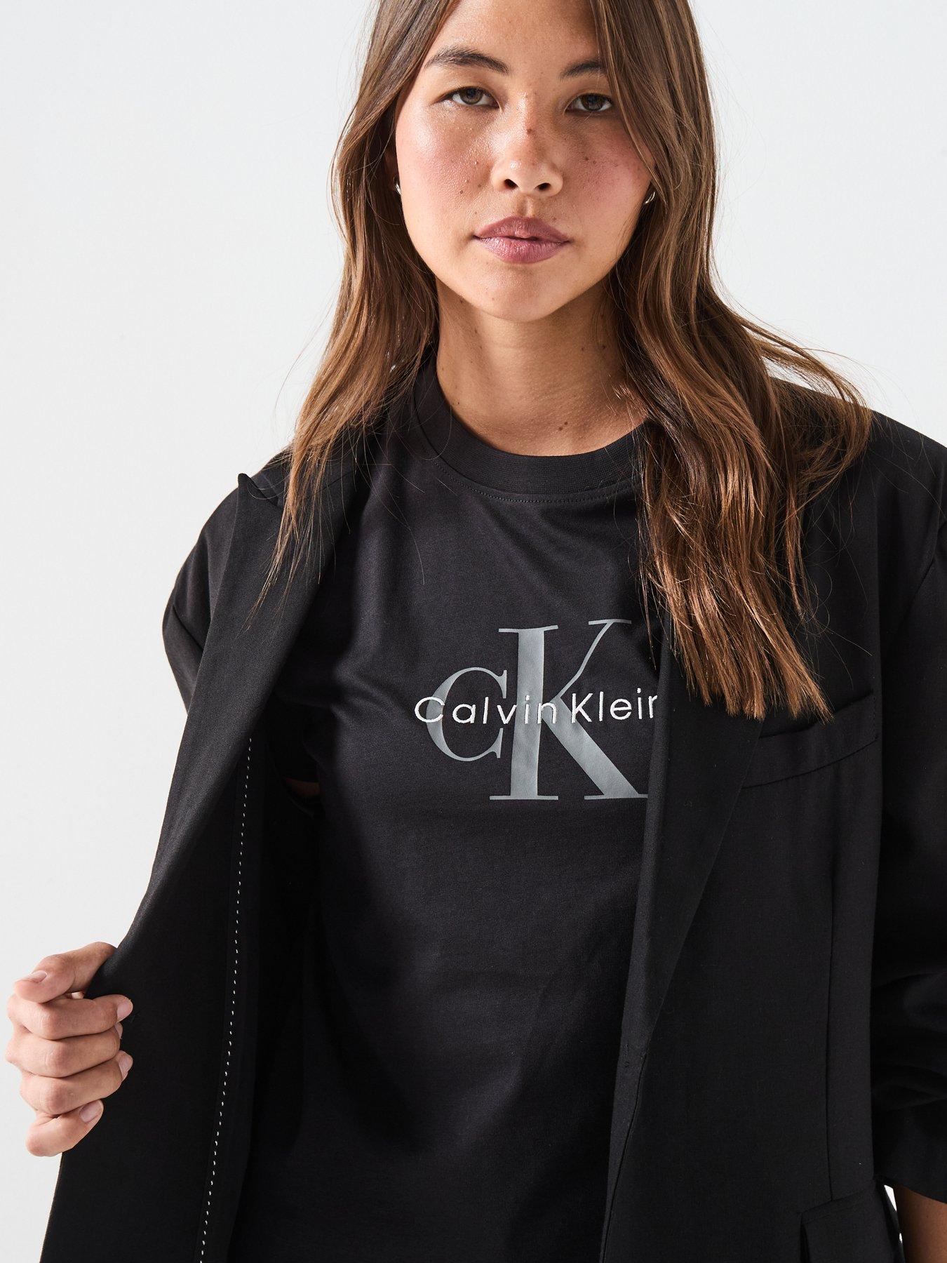 Image 4 of 5 of Calvin Klein Jeans Womens Logo Print Crew Neck T-Shirt - Black