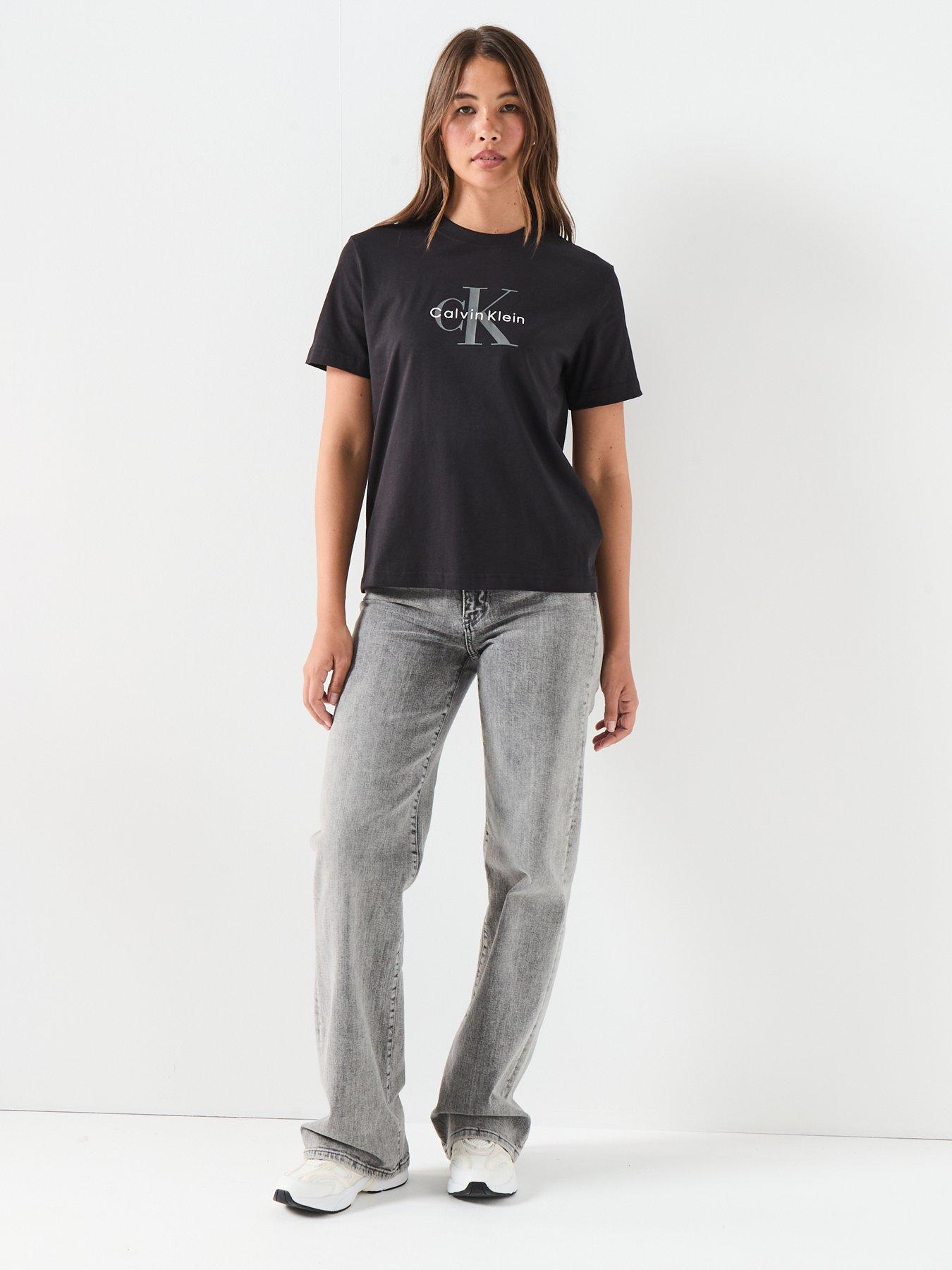 Image 5 of 5 of Calvin Klein Jeans Womens Logo Print Crew Neck T-Shirt - Black