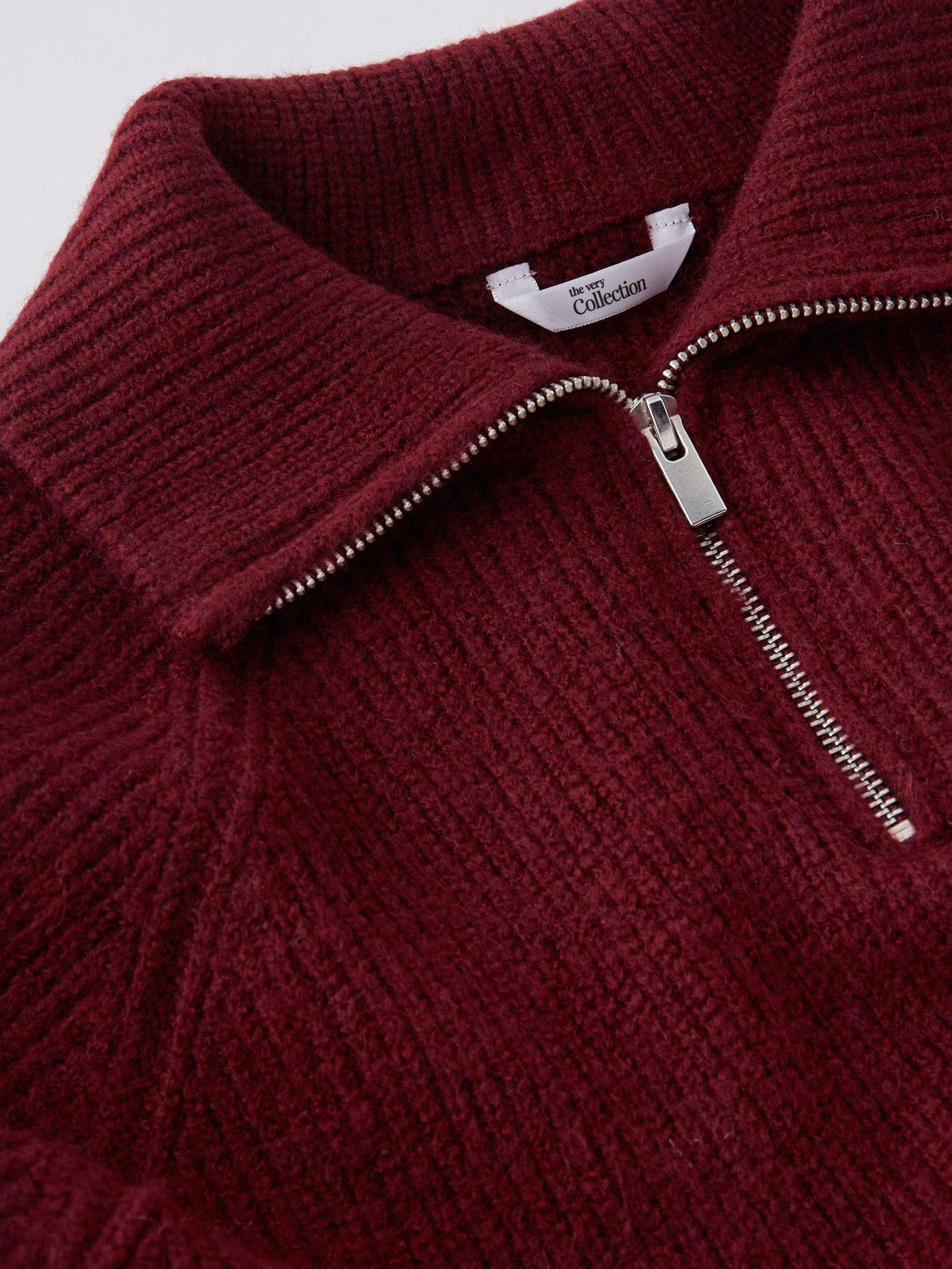 Image 4 of 5 of The Very Collection Girls Knitted Half Zip Up Jumper Dress - Burgundy/Red