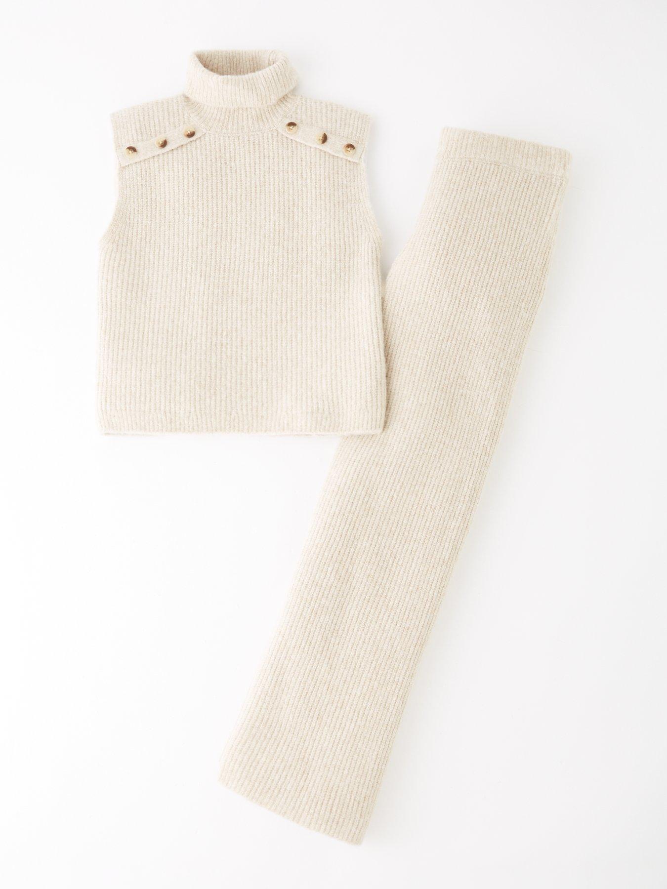The Very Collection Girls Knitted Sleeveless High Neck Top and Trouser Set - Cream