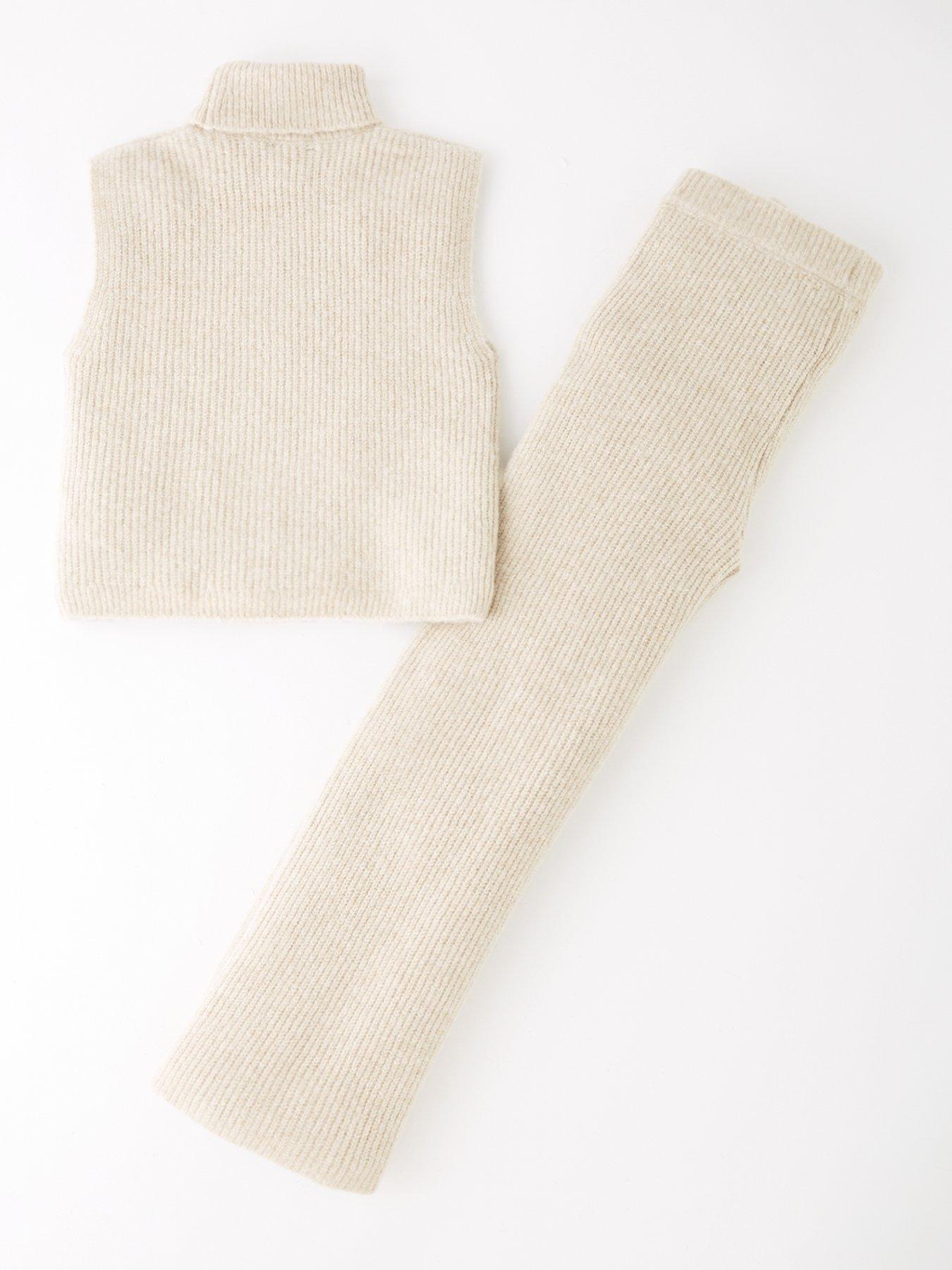 Image 2 of 4 of The Very Collection Girls Knitted Sleeveless High Neck Top and Trouser Set - Cream