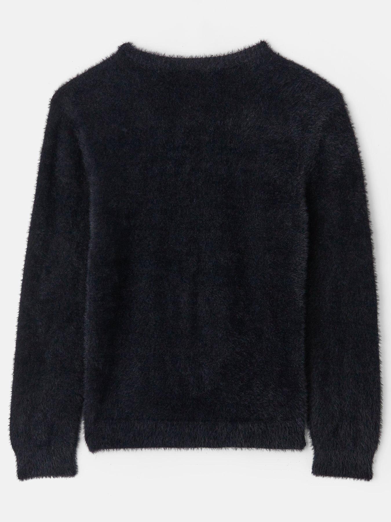 Image 2 of 4 of The Very Collection Girls Sequin Bow Fluffy Jumper - Black