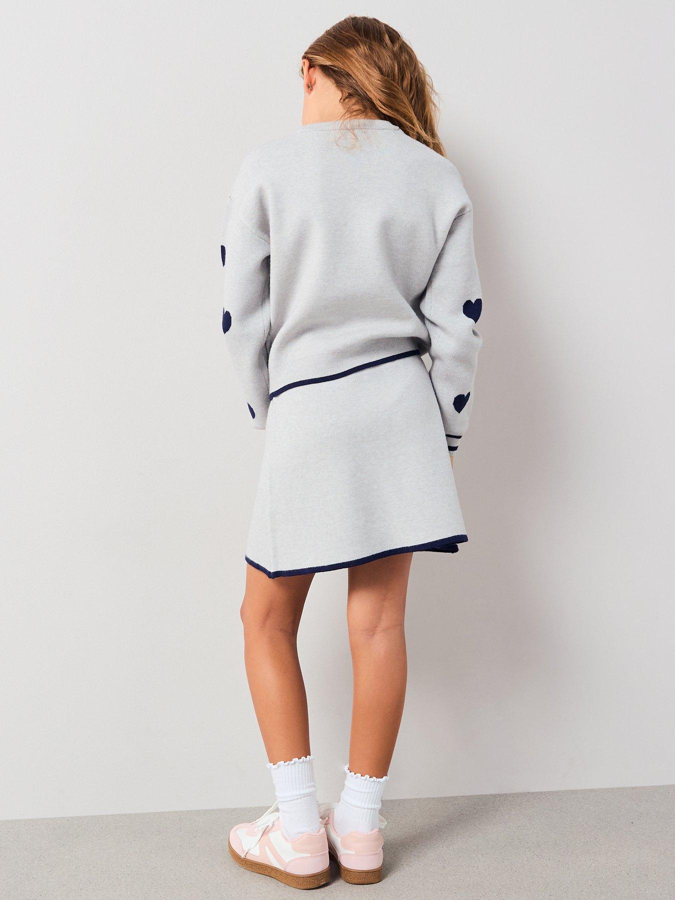 Image 2 of 6 of The Very Collection Girls Heart Print Knitted Jumper and Skirt Set - Grey