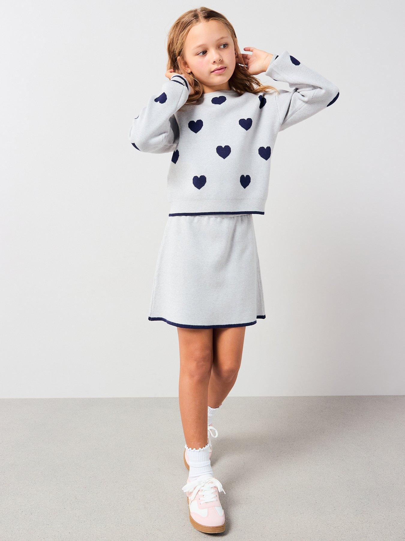 Image 3 of 6 of The Very Collection Girls Heart Print Knitted Jumper and Skirt Set - Grey