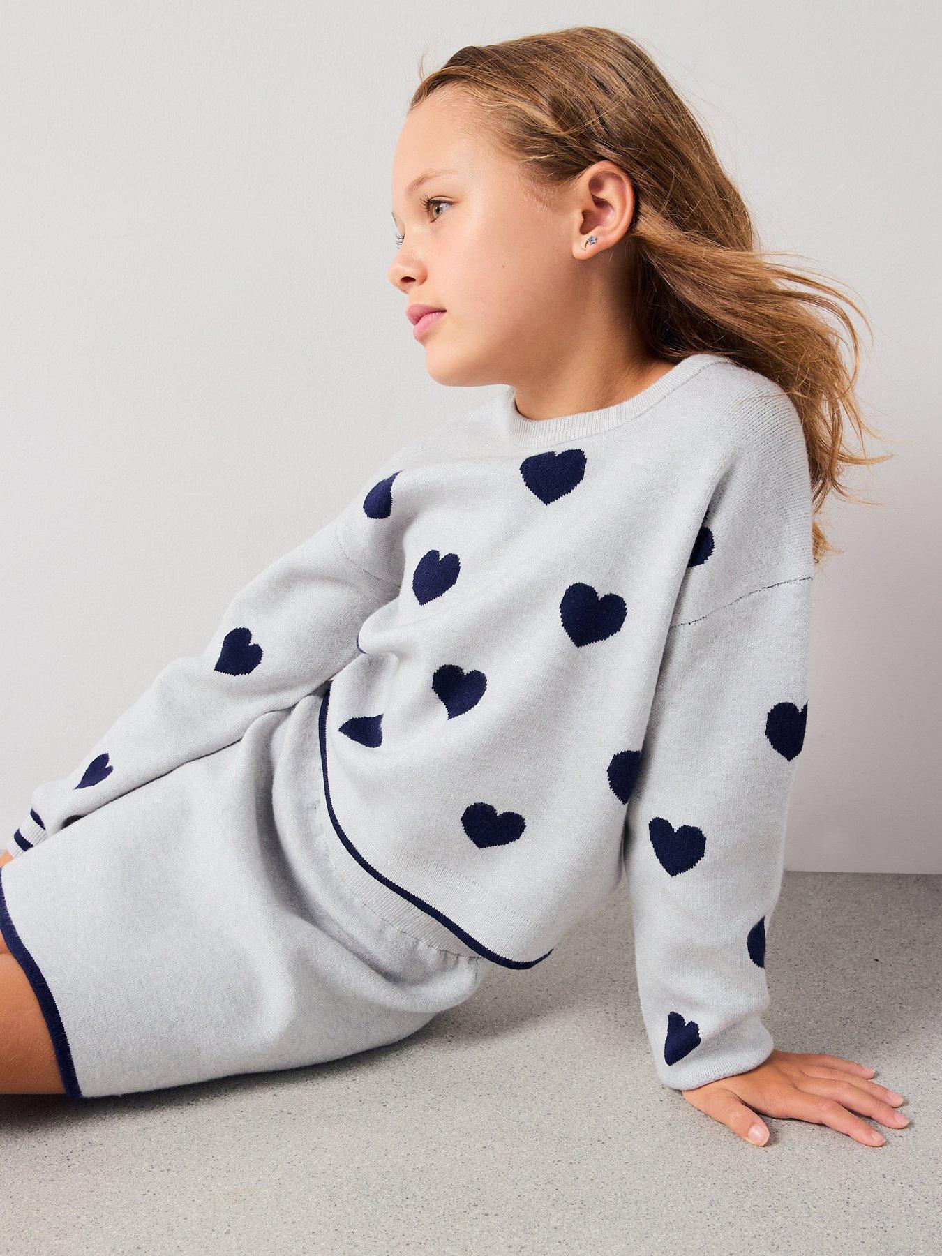 Image 5 of 6 of The Very Collection Girls Heart Print Knitted Jumper and Skirt Set - Grey