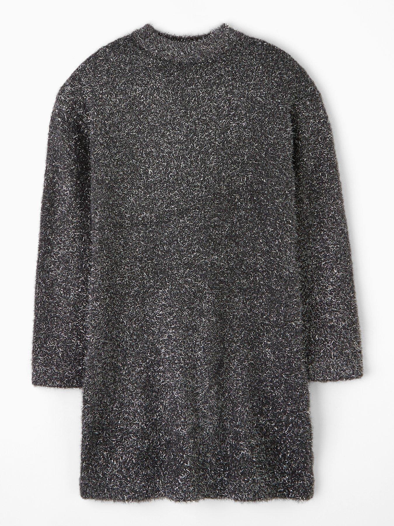 front image of the-very-collection-girls-knitted-sparkle-dress-grey