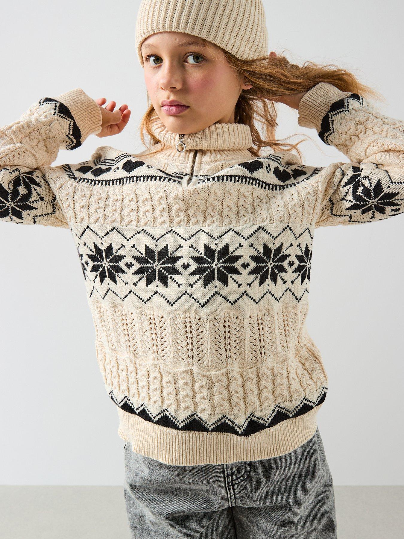 front image of the-very-collection-girls-fair-isle-regular-jumpers-black