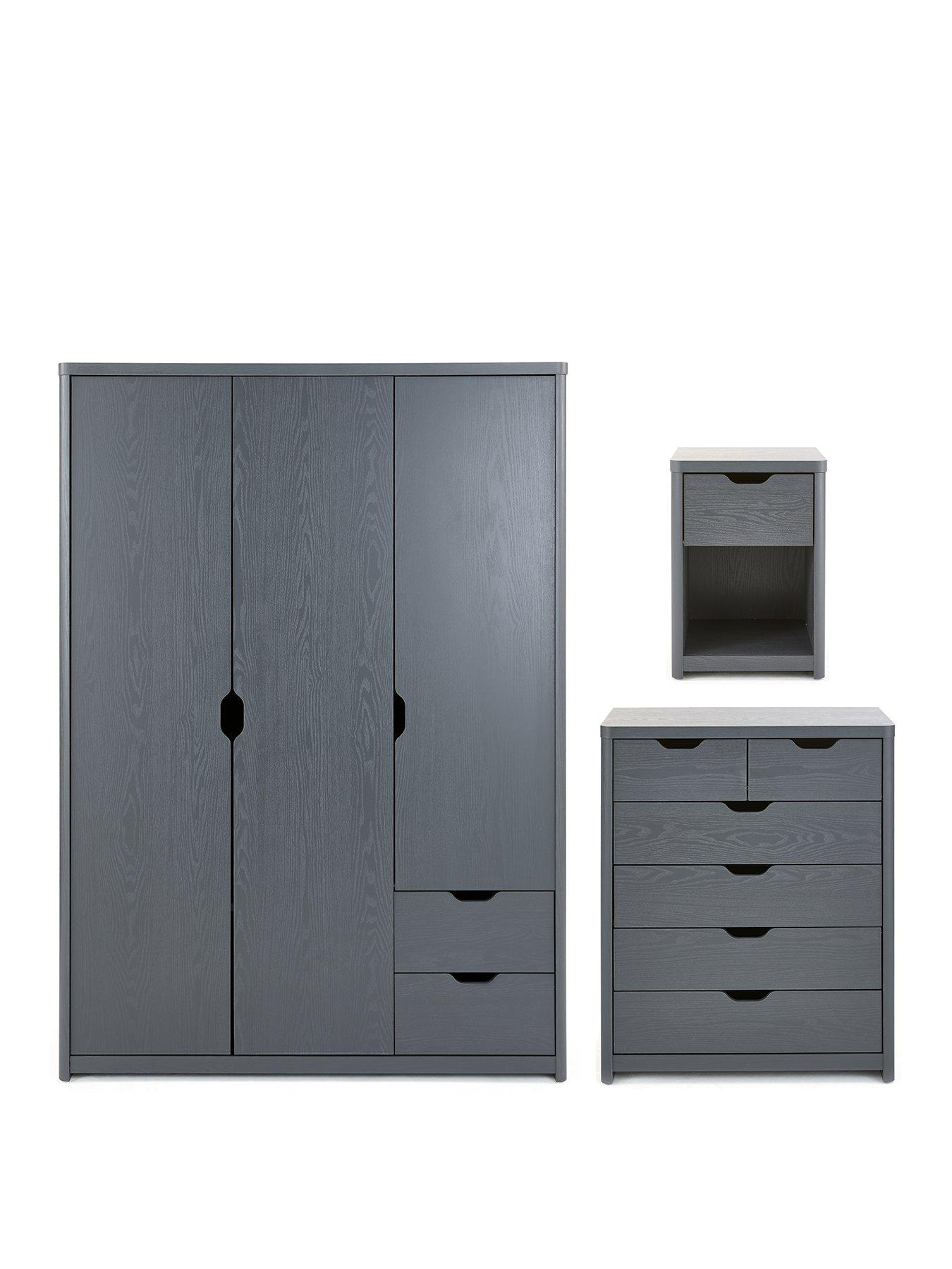 Image 2 of 7 of Very Home Aspen 3 Piece Package - 3 Door, 2 Drawer Wardrobe, 4 + 2 Chest and Bedside Table - Dark Grey