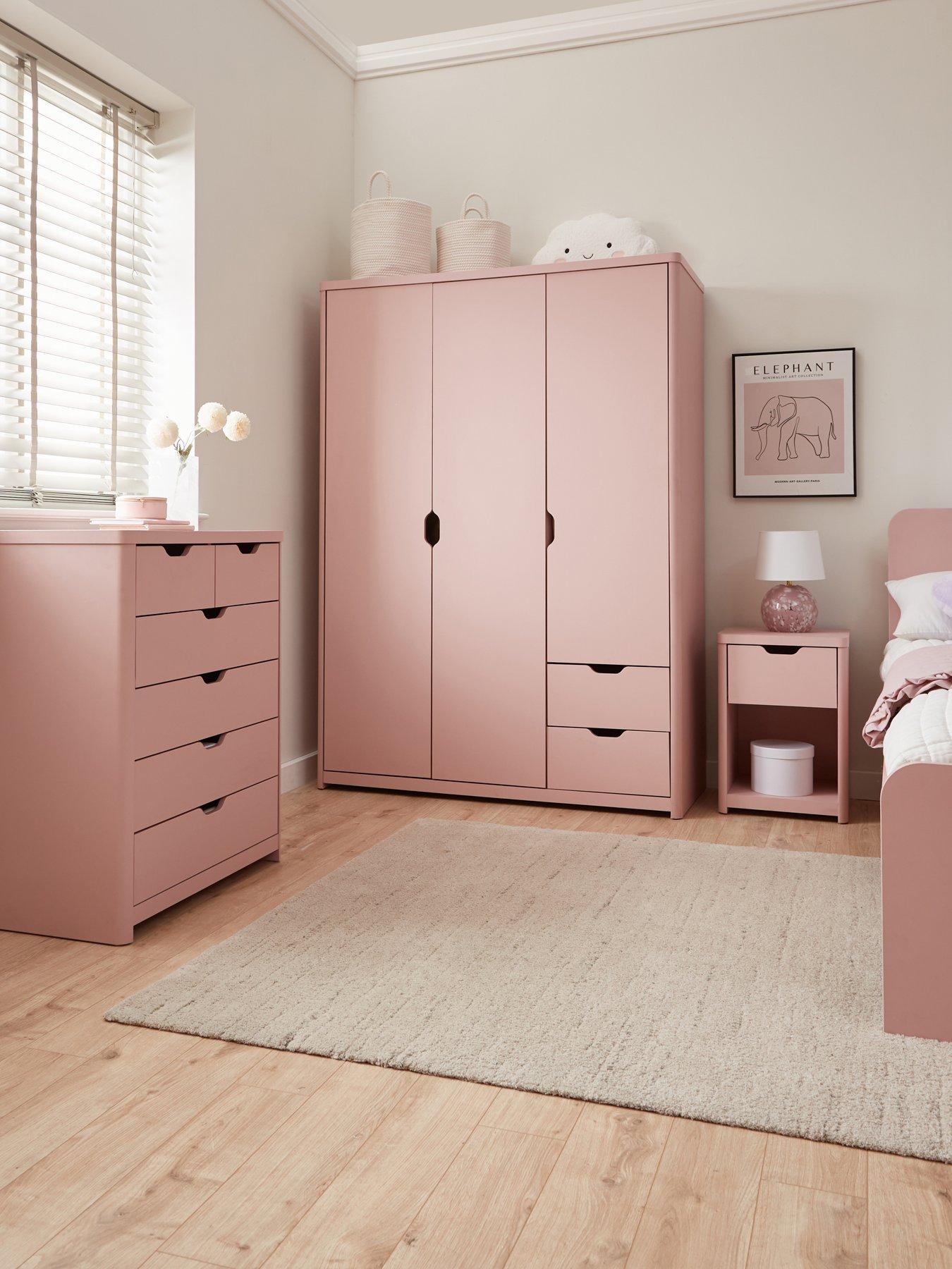 The Very Collection Aspen 3 Piece Package - 3 Door, 2 Drawer Wardrobe, 4 + 2 Chest and Bedside Table - Pink