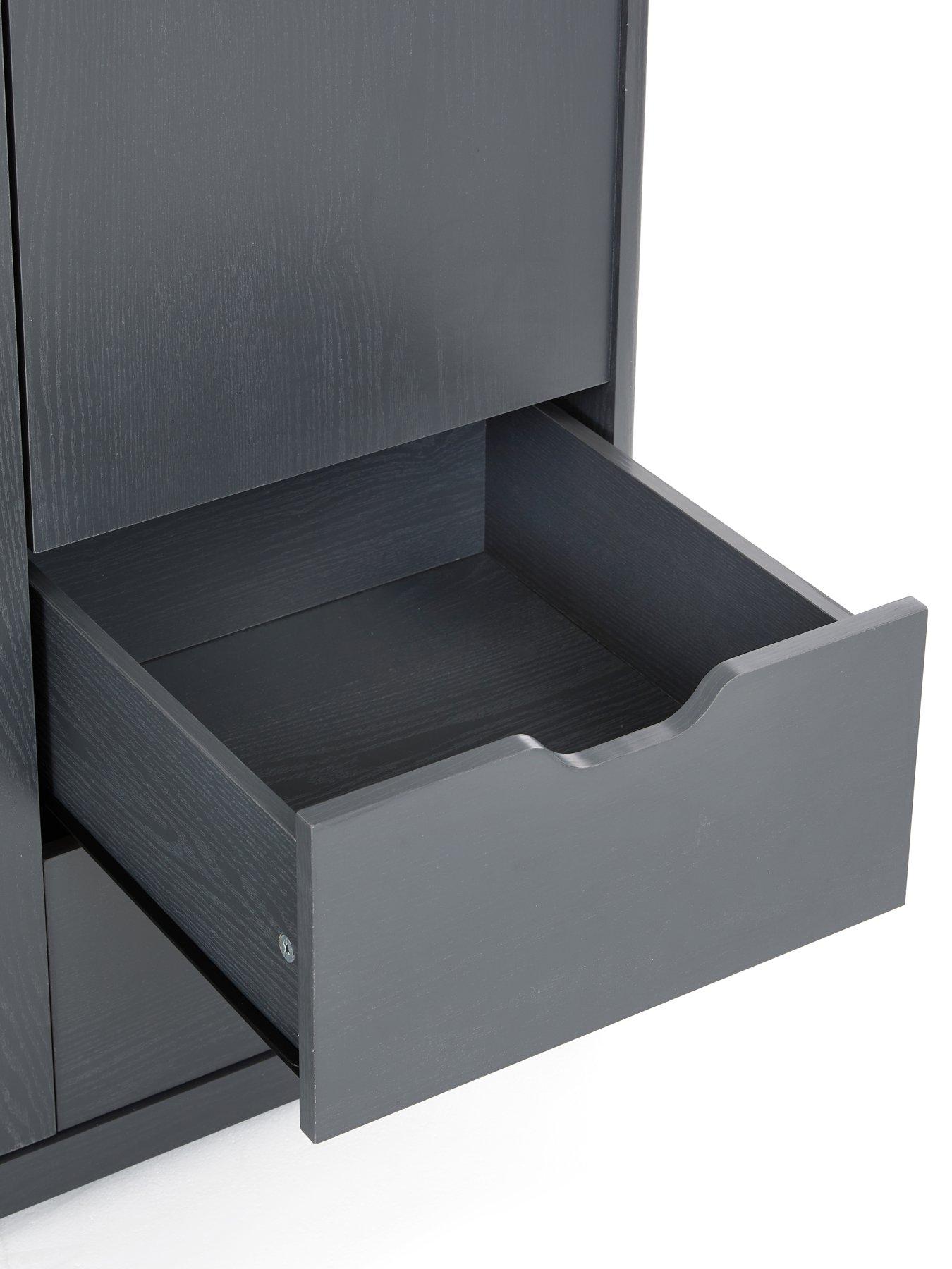 Image 5 of 7 of The Very Collection Aspen 3 Piece Package - 3 Door, 2 Drawer Wardrobe, 4 + 2 Chest and Bedside Table - Dark Grey Oak Effect