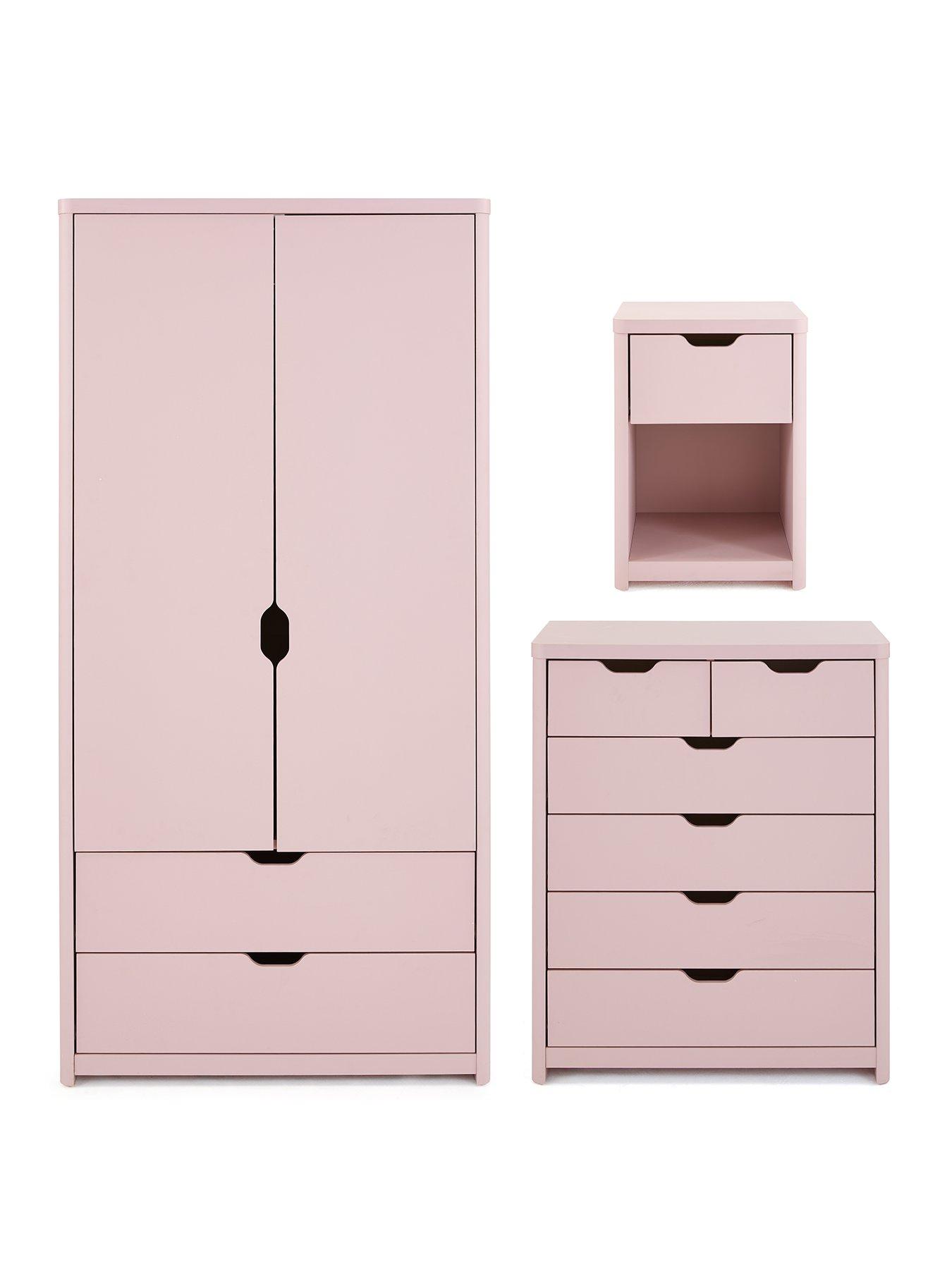 Image 2 of 7 of Very Home Aspen 3 Piece Package - 2 Door, 2 Drawer Wardrobe, 4 + 2 Chest and Bedside Table - Pink
