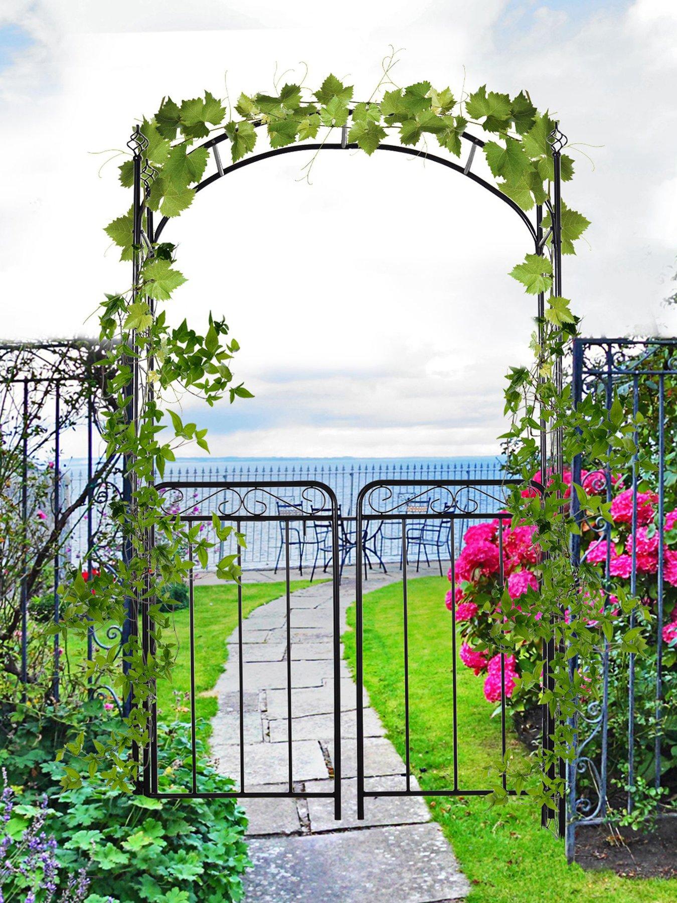 outsunny-garden-decorative-metal-arch-with-gate-108l-x-45w-x-215hcm