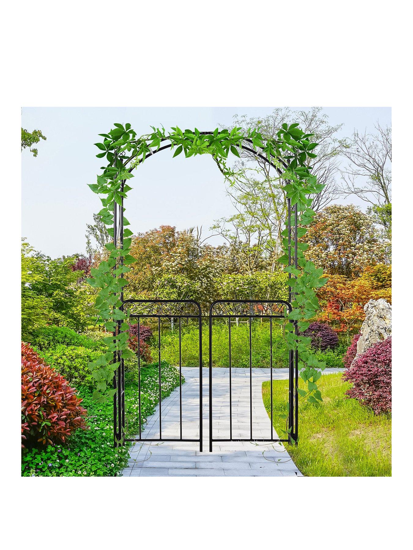  image of outsunny-garden-decorative-metal-arch-with-gate-108l-x-45w-x-215hcm
