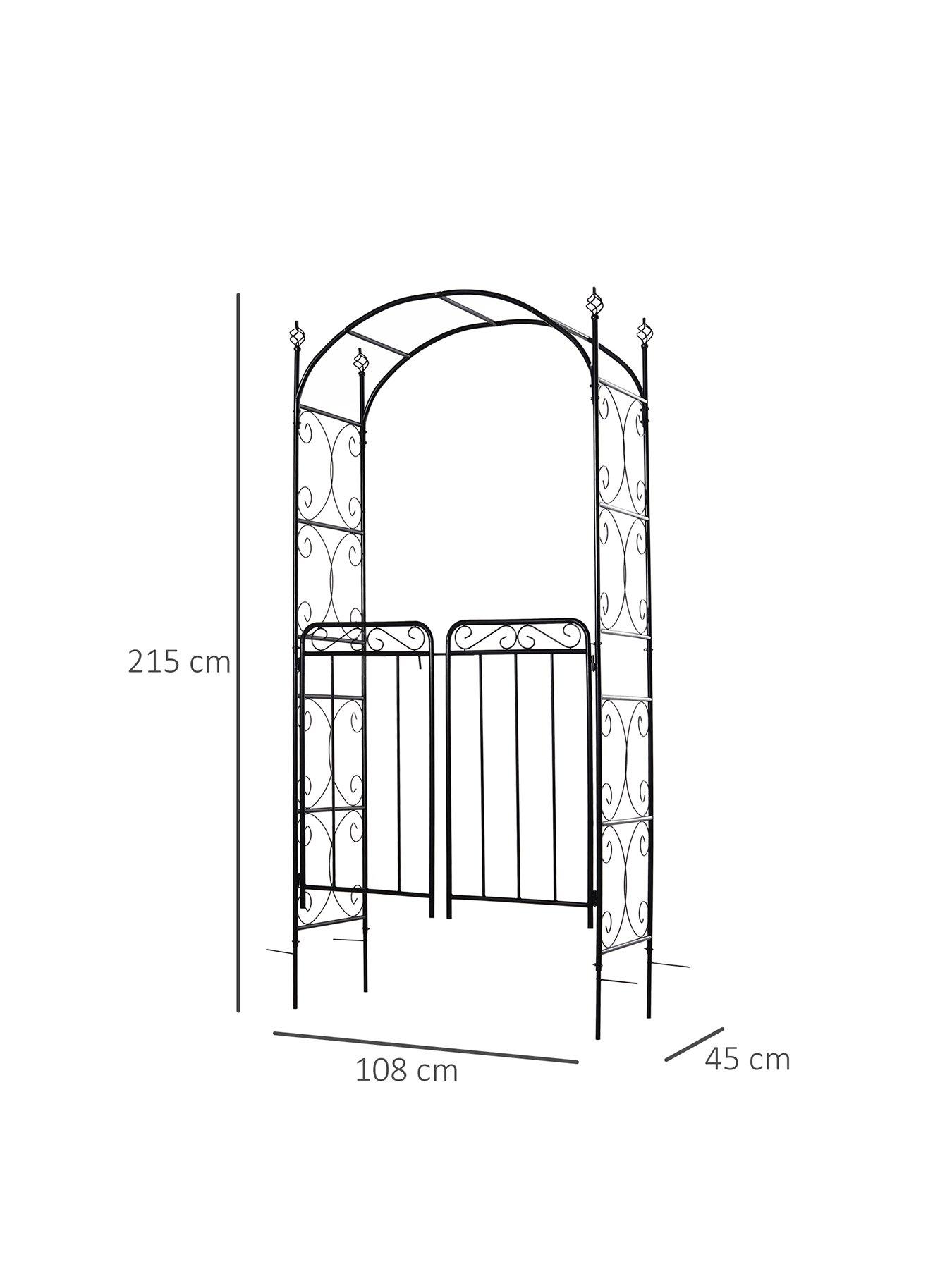  image of outsunny-garden-decorative-metal-arch-with-gate-108l-x-45w-x-215hcm
