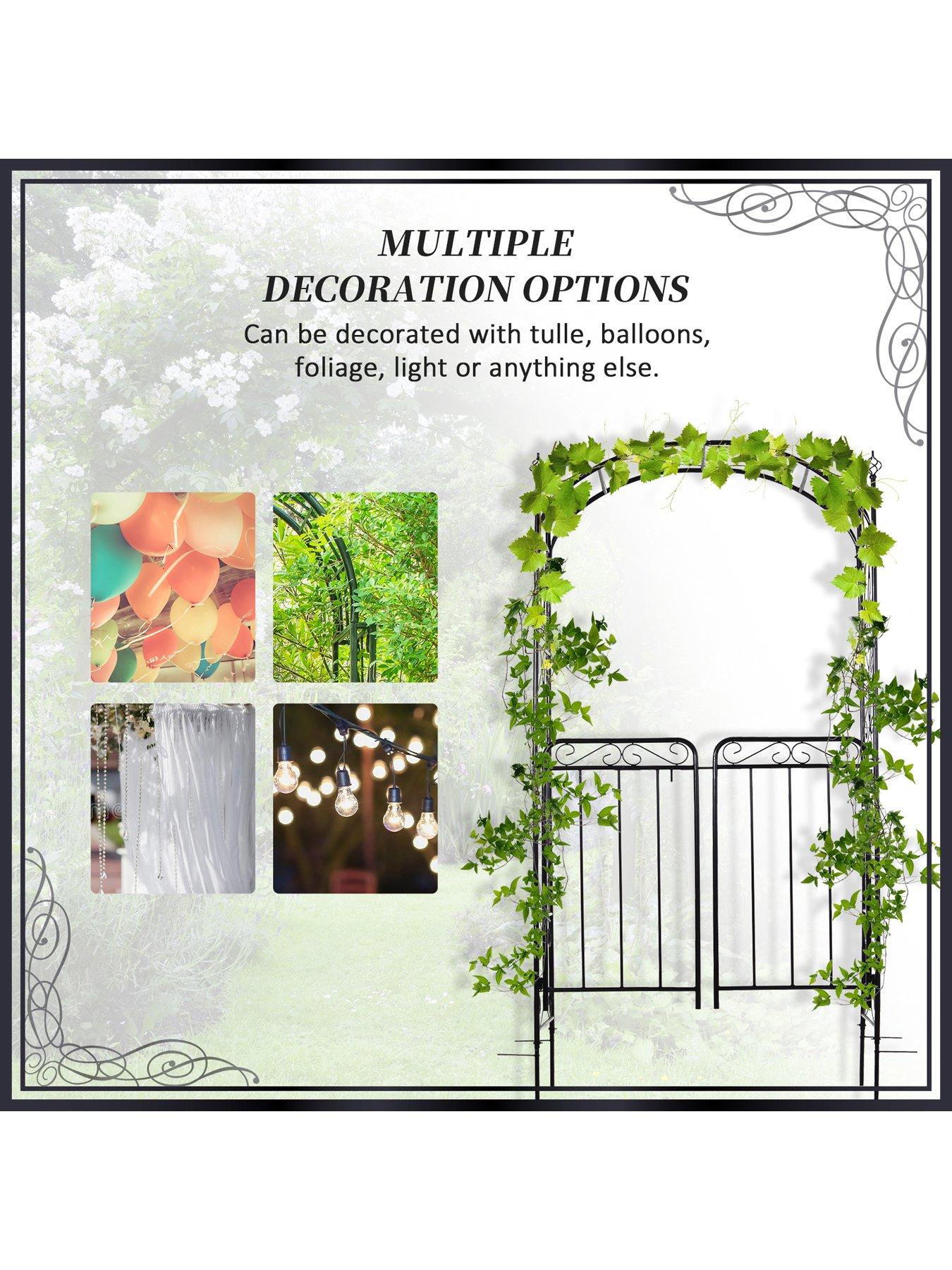  image of outsunny-garden-decorative-metal-arch-with-gate-108l-x-45w-x-215hcm