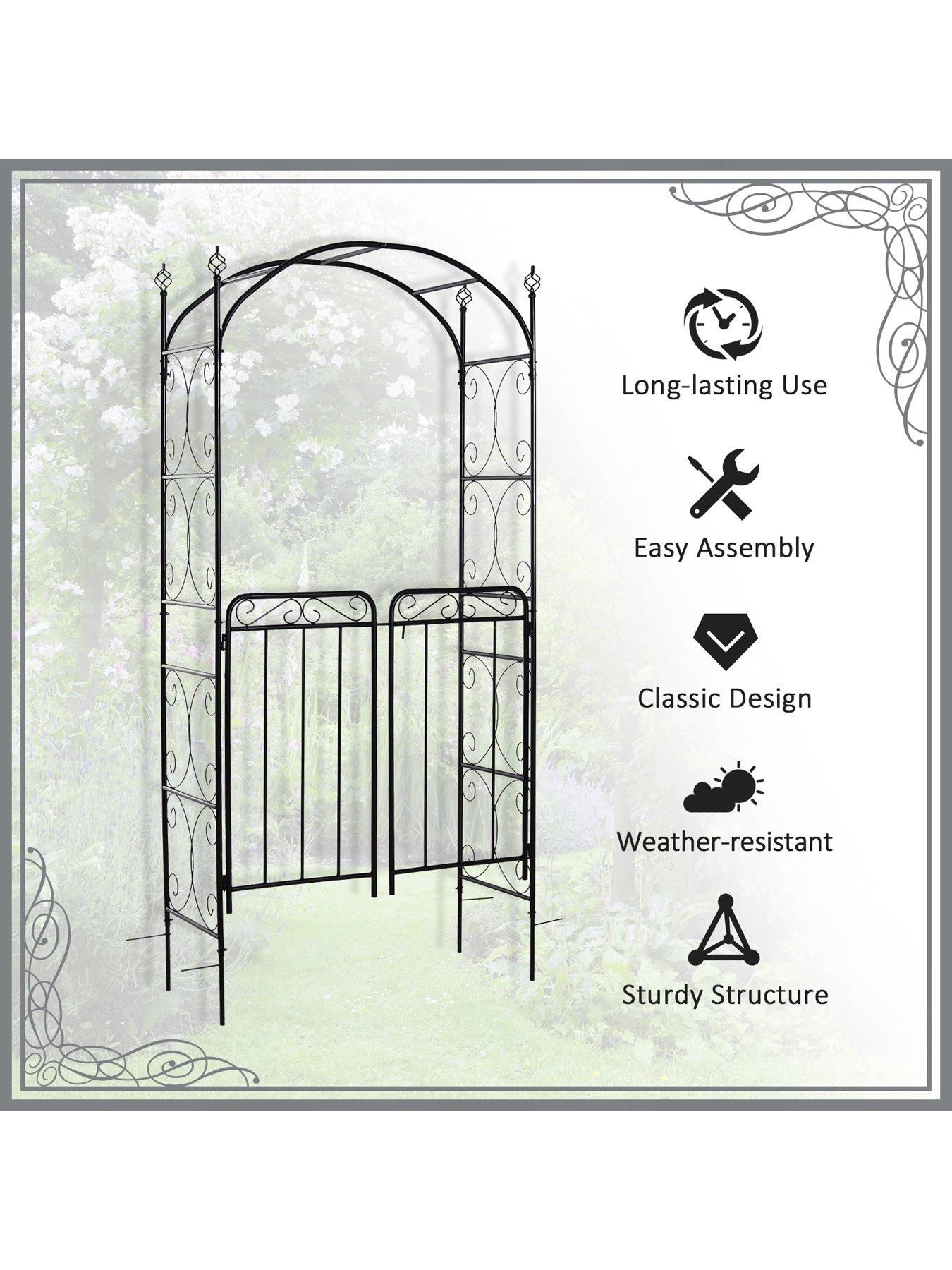  image of outsunny-garden-decorative-metal-arch-with-gate-108l-x-45w-x-215hcm