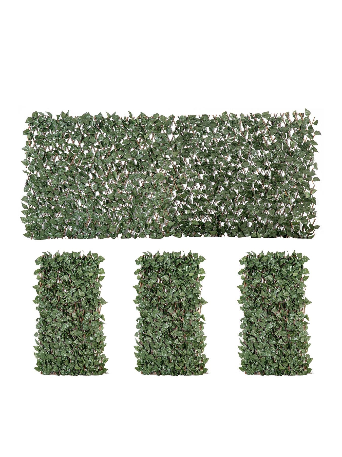  image of outsunny-4-pieces-expanding-trellis-fence-2m-x-1m-with-artificial-leaves