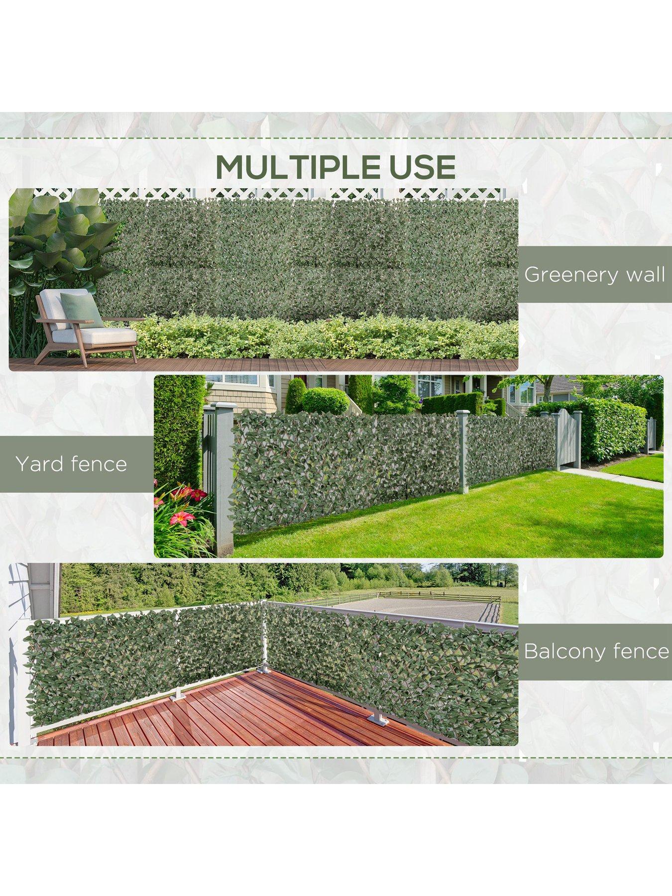  image of outsunny-4-pieces-expanding-trellis-fence-2m-x-1m-with-artificial-leaves