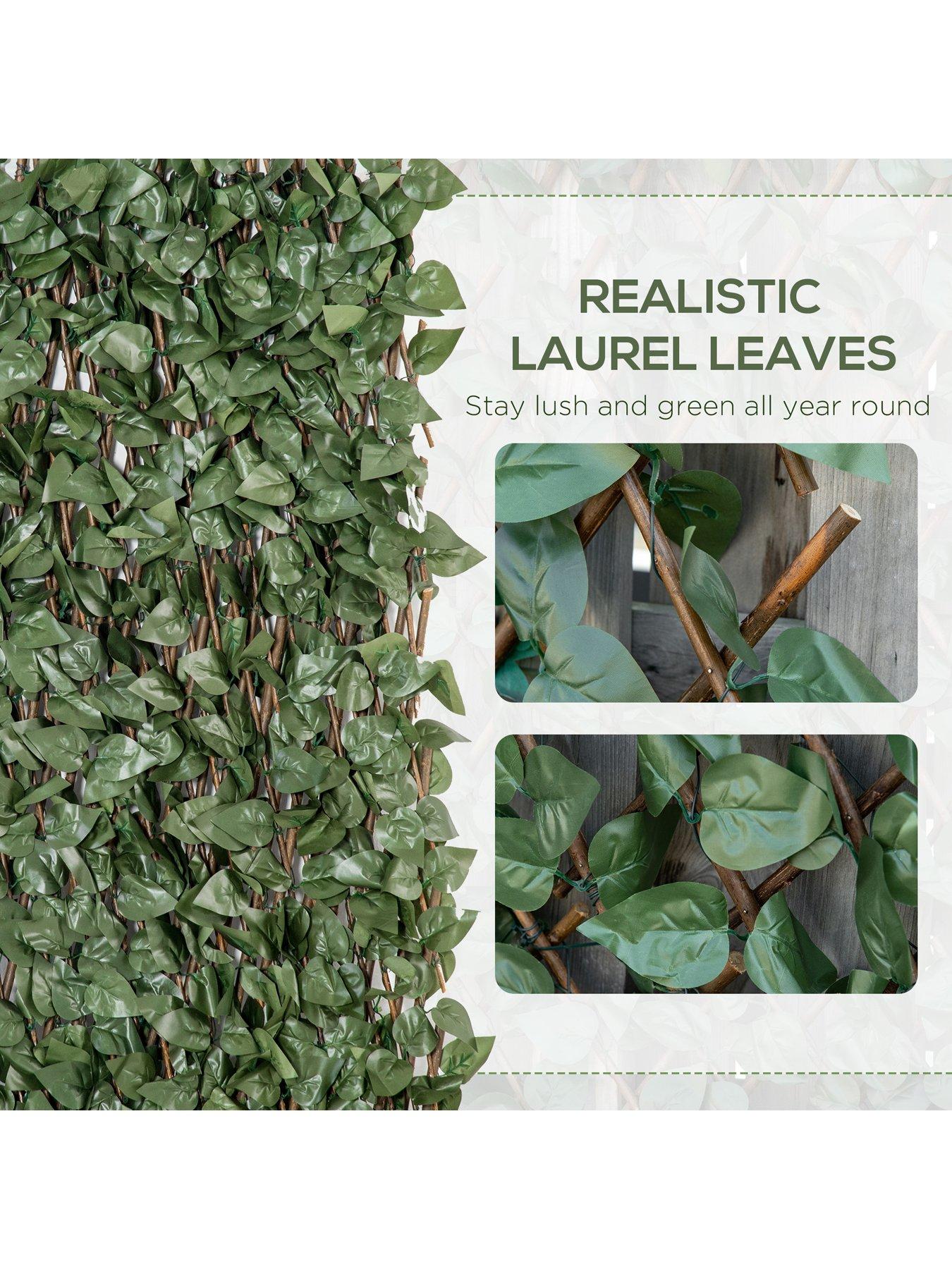  image of outsunny-4-pieces-expanding-trellis-fence-2m-x-1m-with-artificial-leaves