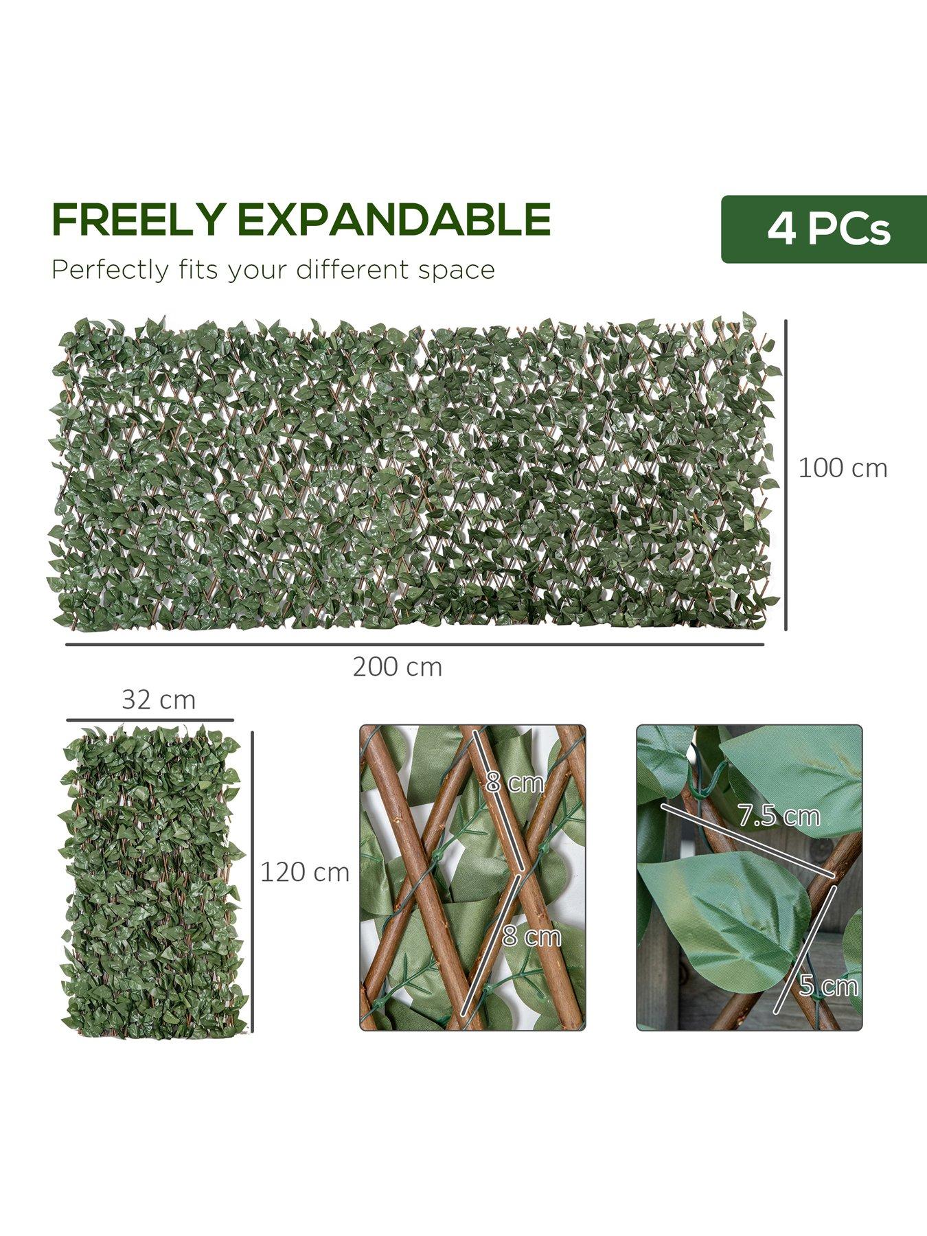  image of outsunny-4-pieces-expanding-trellis-fence-2m-x-1m-with-artificial-leaves