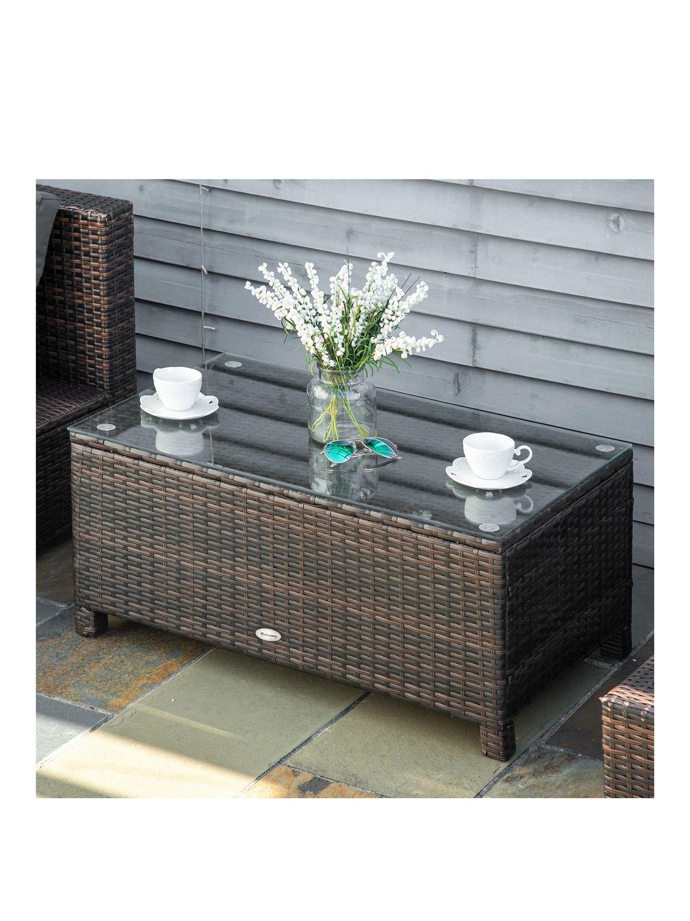  image of outsunny-outsunny-outdoor-rattan-coffee-table-brown
