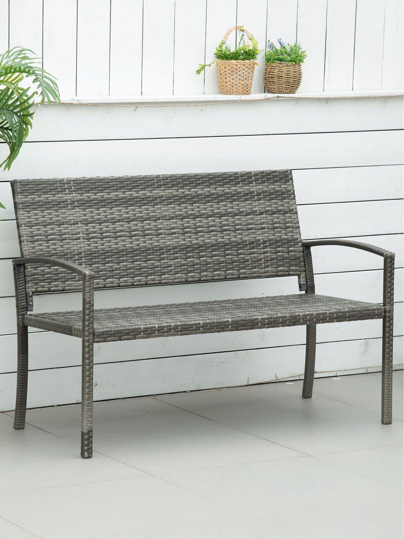OutSunny Patio Rattan 2 Seater Garden Bench Grey