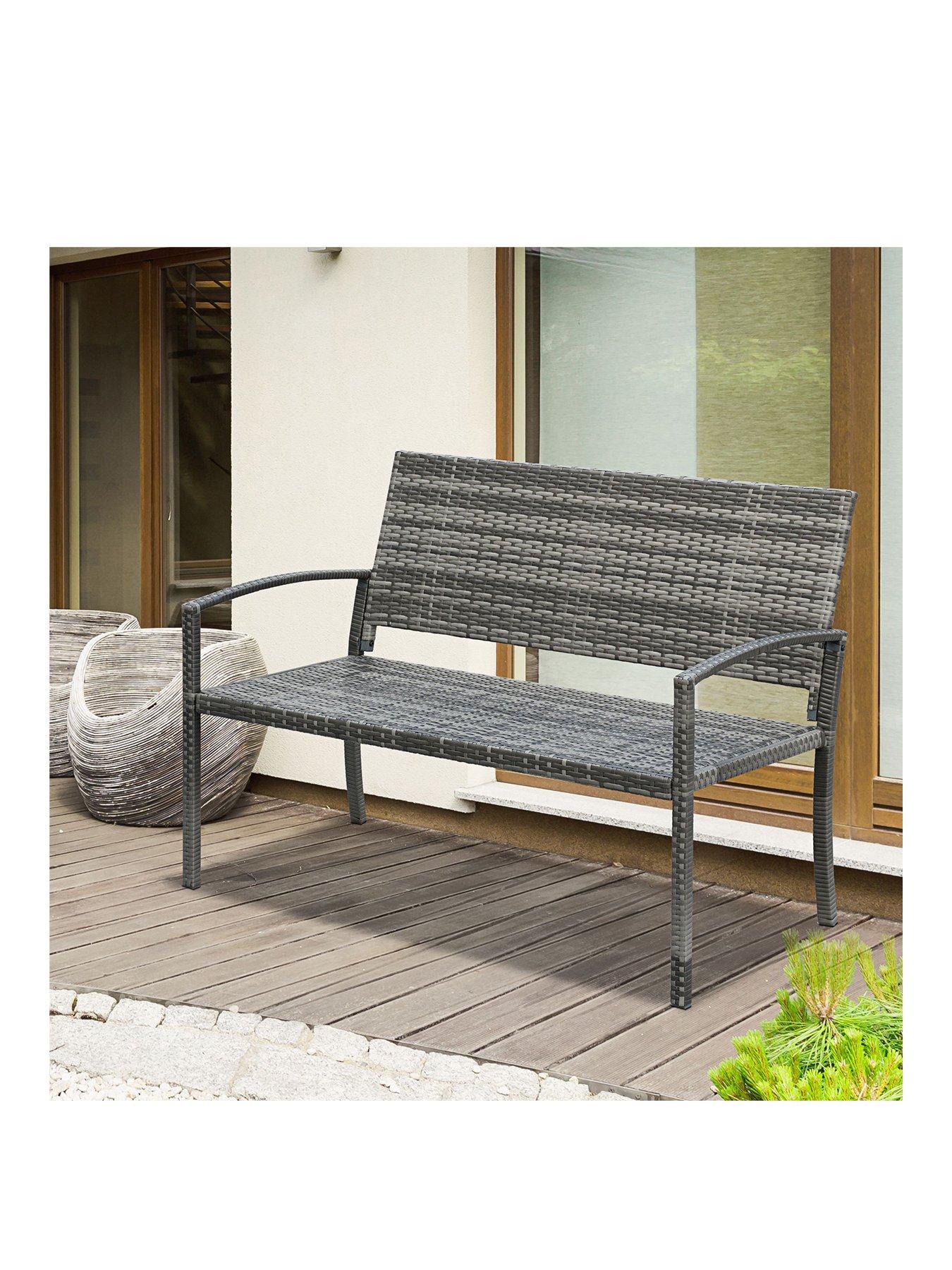 Image 2 of 7 of OutSunny Patio Rattan 2 Seater Garden Bench Grey