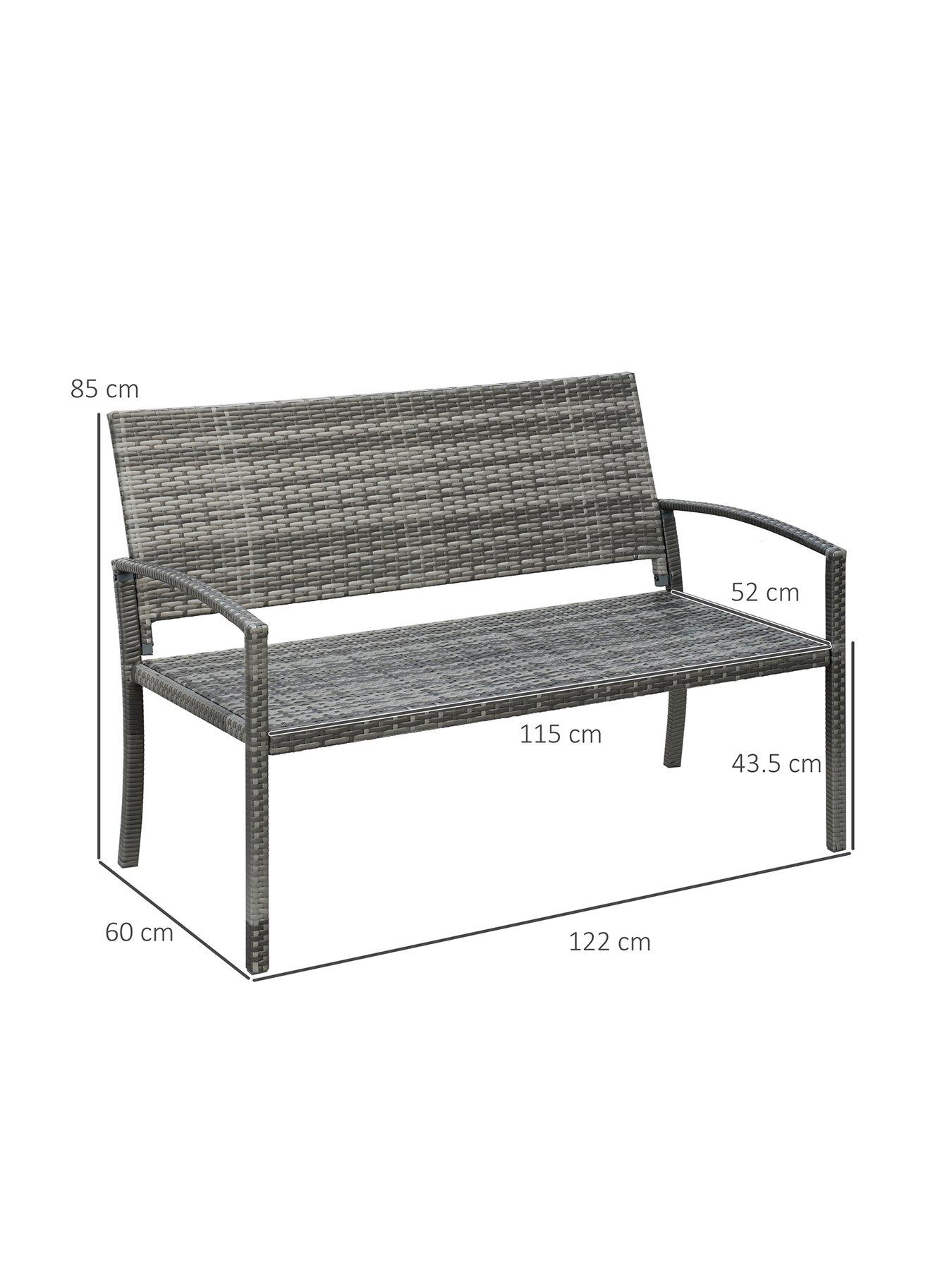 Image 3 of 7 of OutSunny Patio Rattan 2 Seater Garden Bench Grey