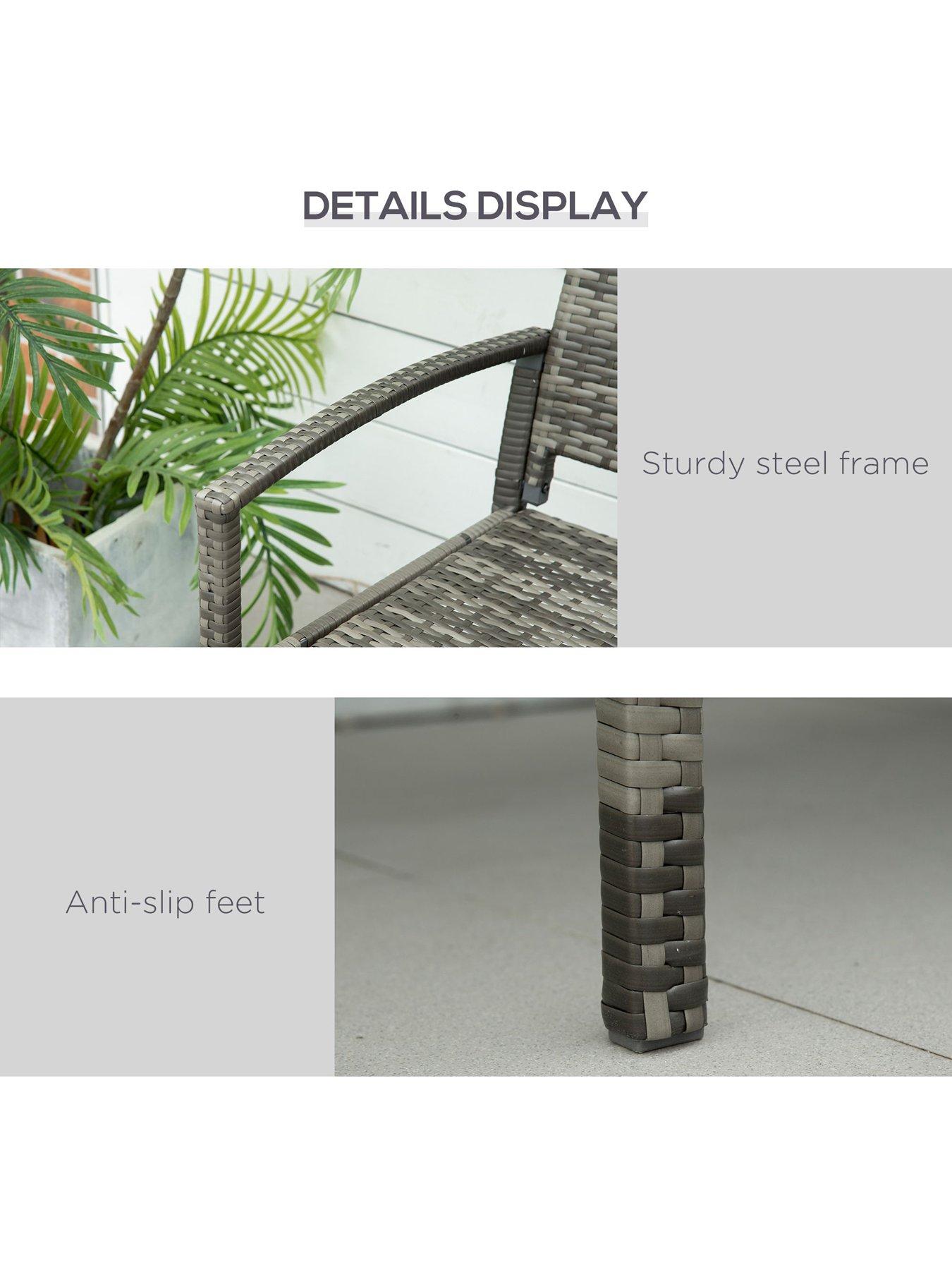 Image 4 of 7 of OutSunny Patio Rattan 2 Seater Garden Bench Grey