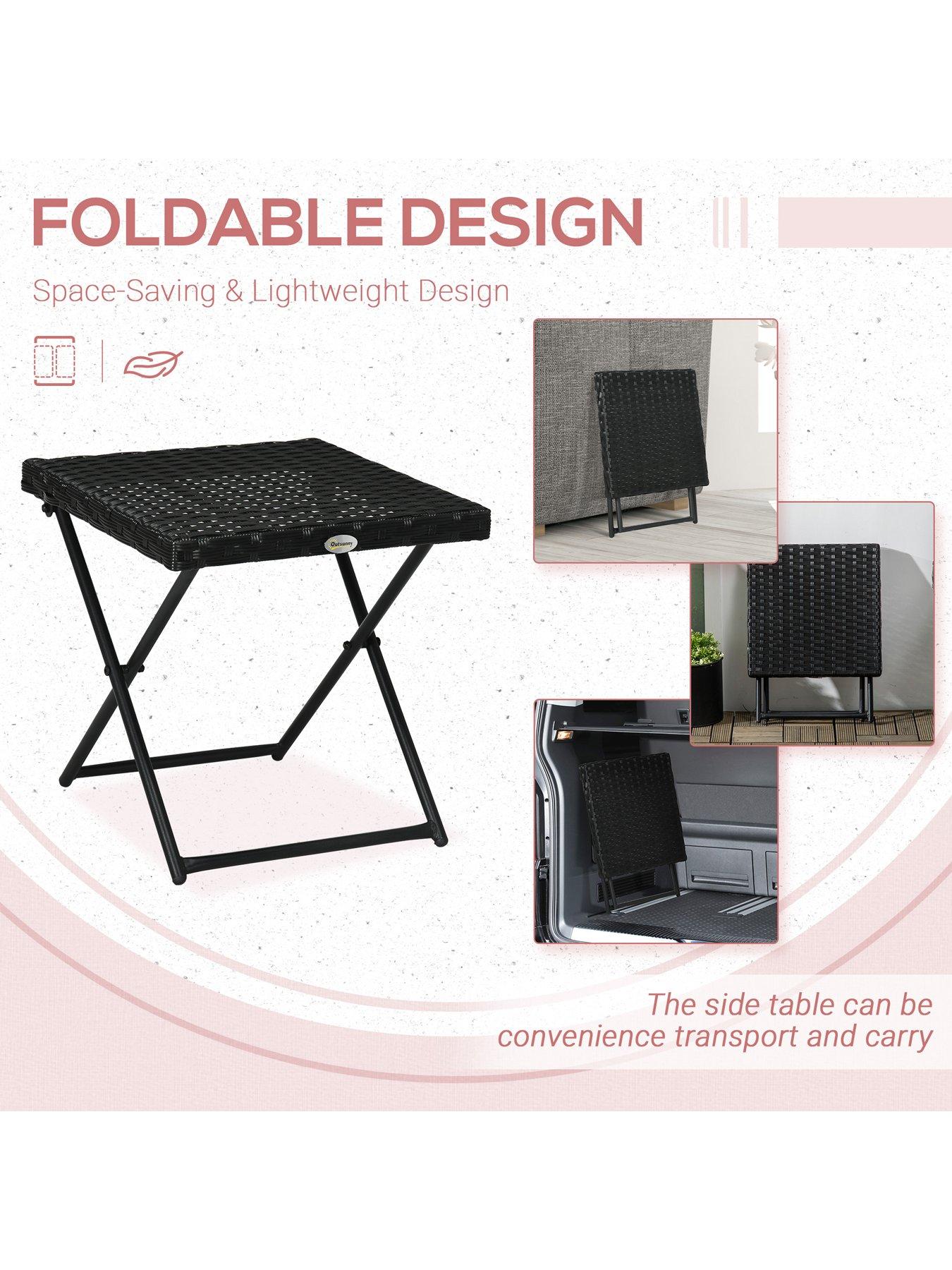  image of outsunny-outsunny-garden-small-folding-square-rattan-coffee-table-bistro-40h-x-40l-x-40wcm-black