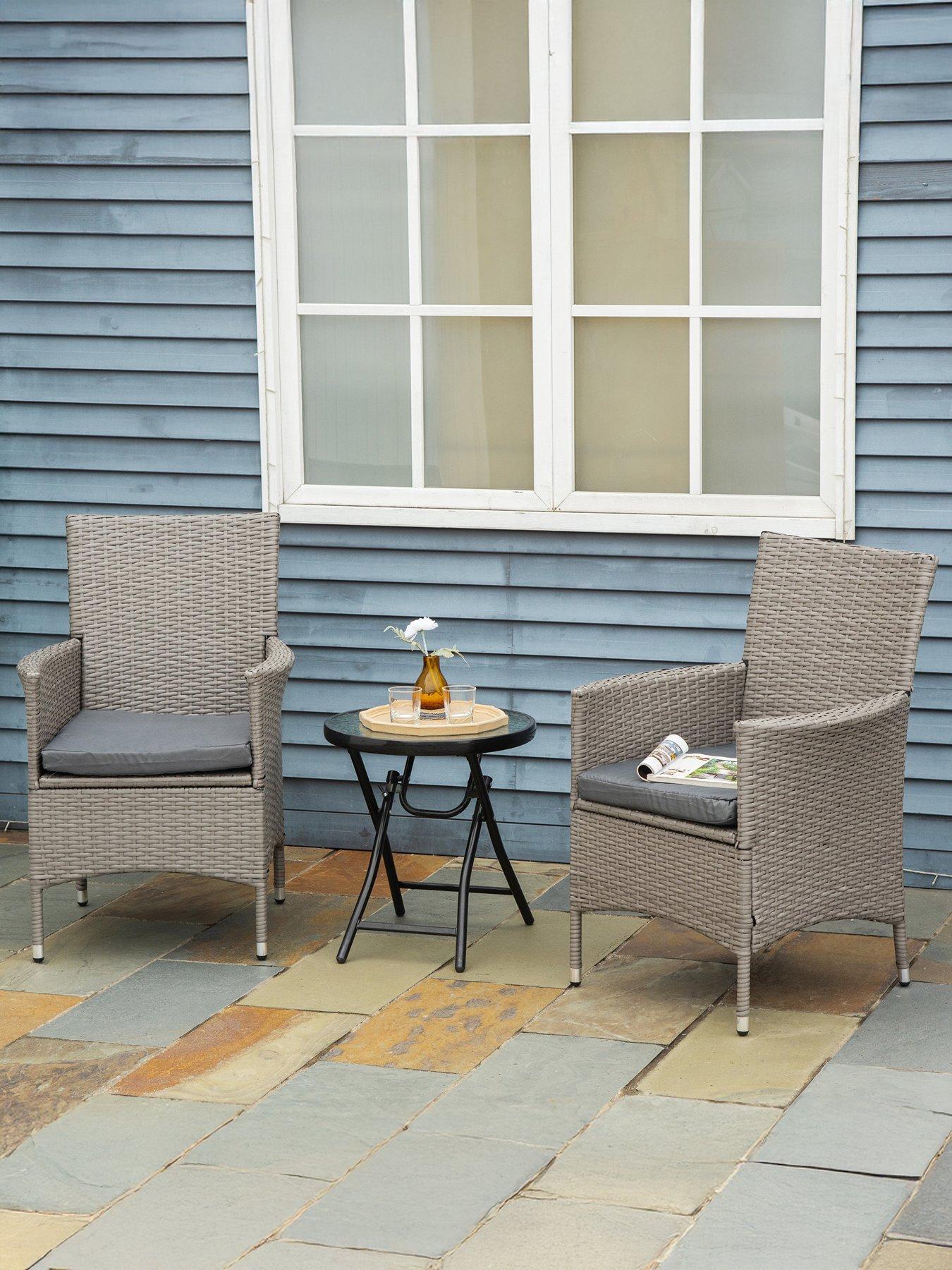OutSunny 2 PC Outdoor Rattan Armchair Dining Chair with cushions Grey
