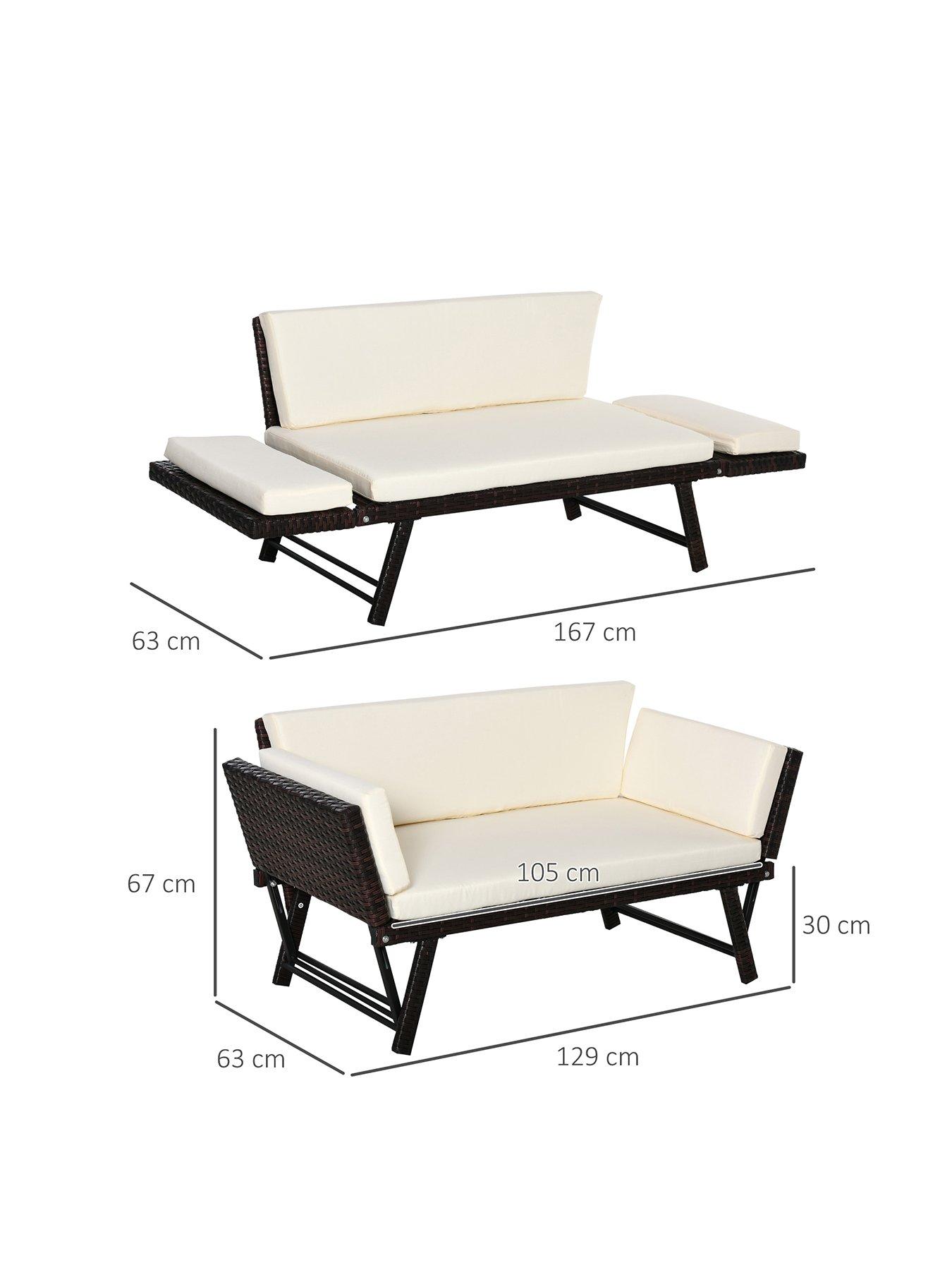  image of outsunny-2-seater-rattan-sofa-with-cushions-brown