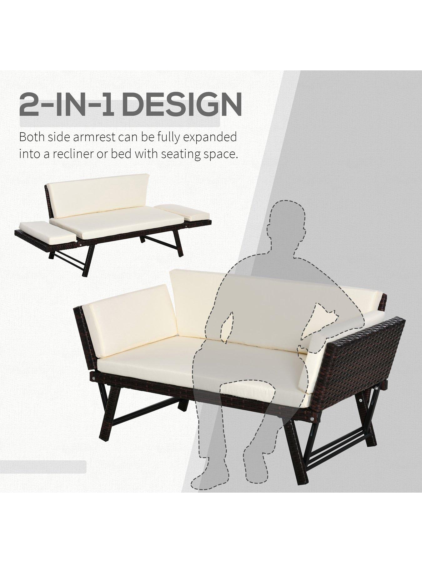  image of outsunny-2-seater-rattan-sofa-with-cushions-brown