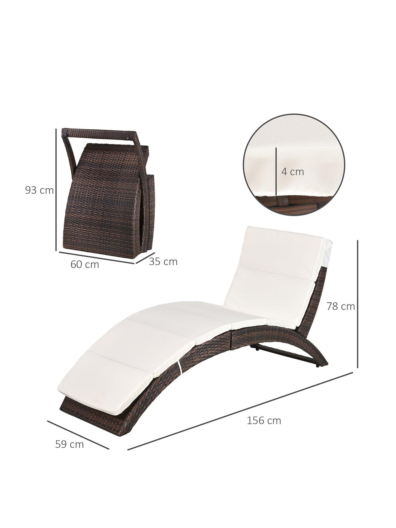 Outsunny Folding Rattan Sun Lounger with Cushion and Pillow