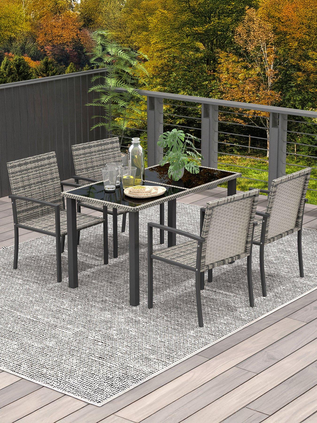 front image of outsunny-4-seater-rattan-dining-set-grey
