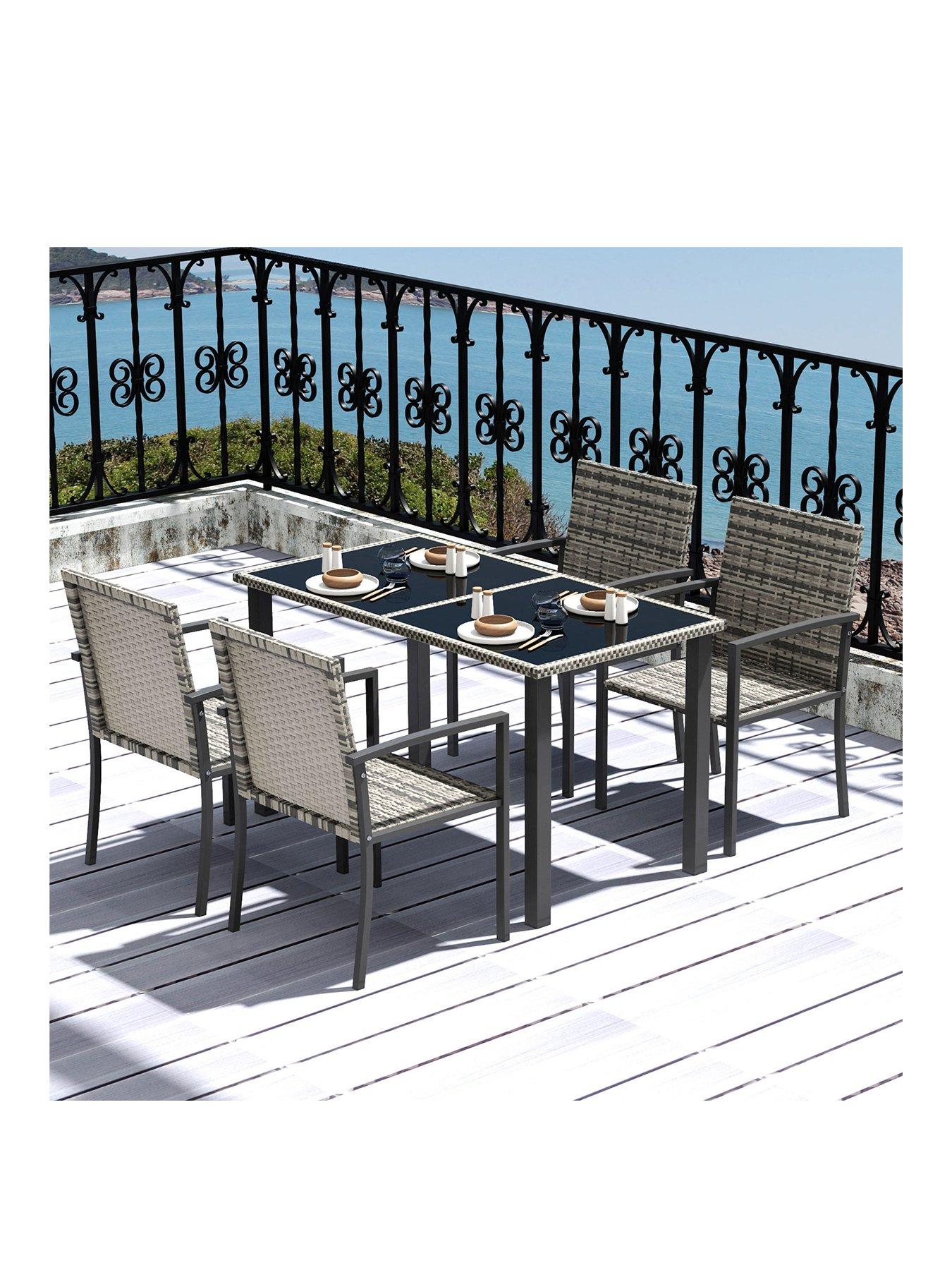 stillFront image of outsunny-4-seater-rattan-dining-set-grey