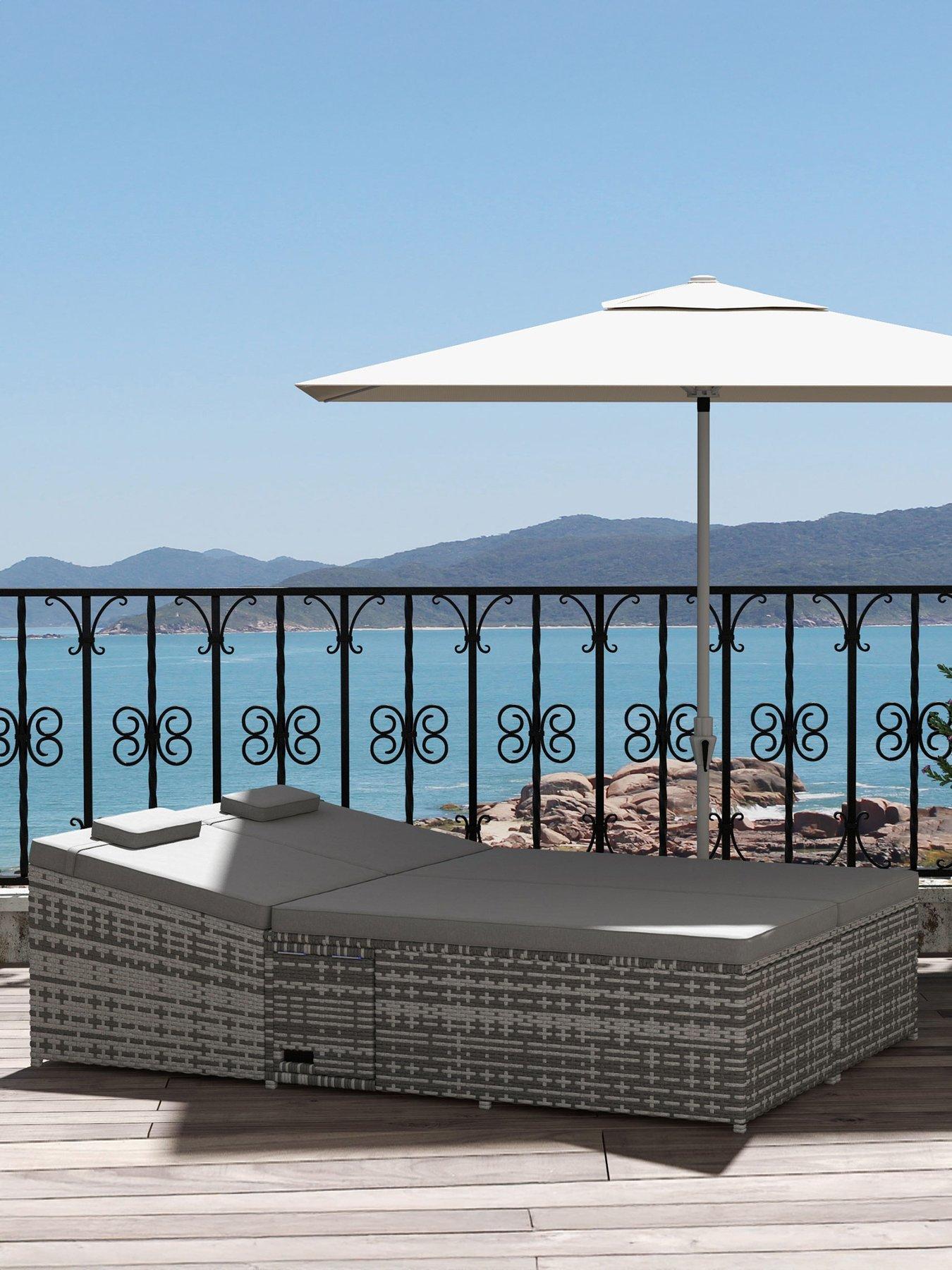 outsunny-outsunny-2-seater-double-rattan-sun-lounger-recliner-day-bed-grey