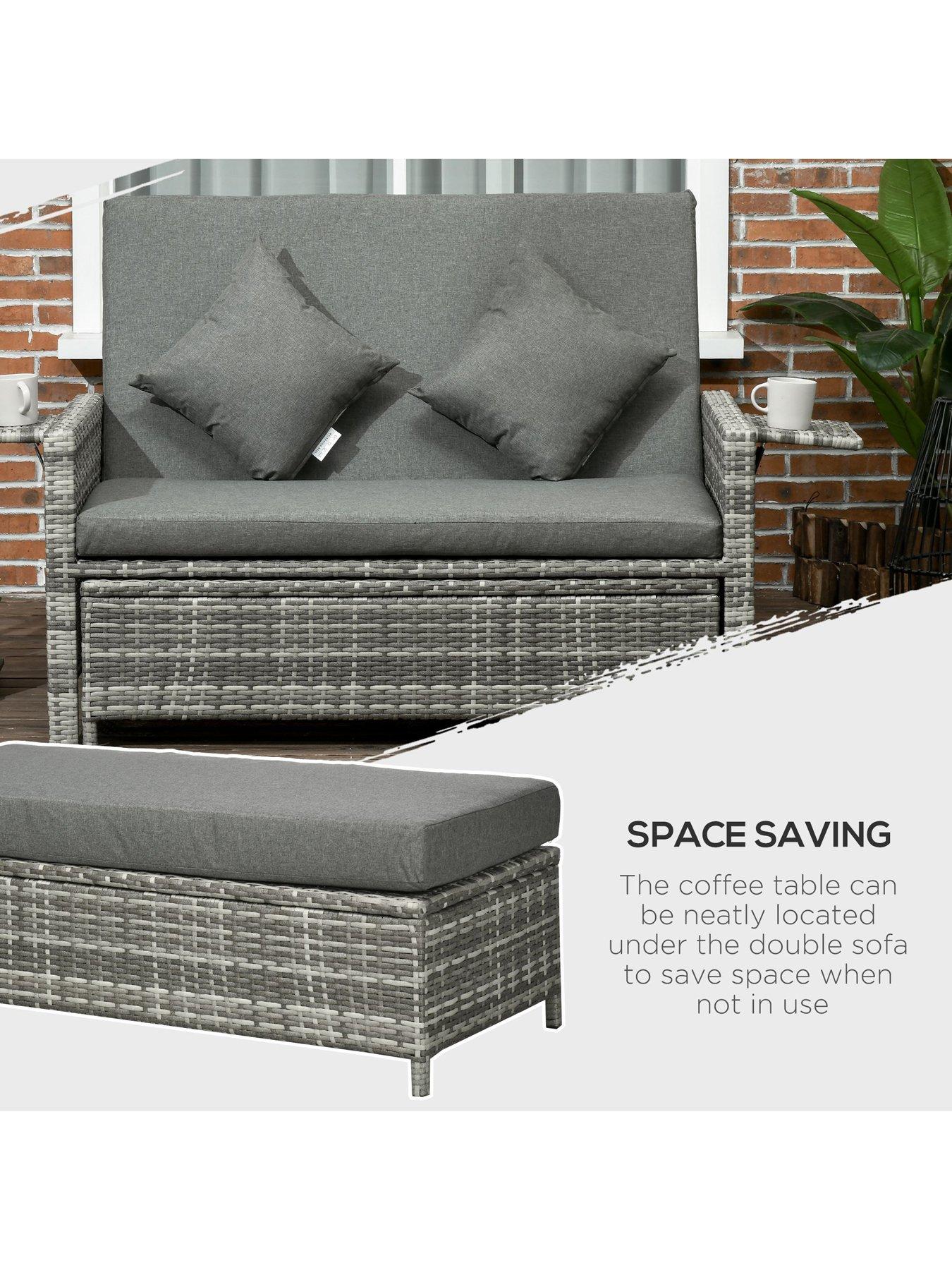  image of outsunny-outsunny-2-seater-rattan-furniture-sofa-sun-lounger-daybed-grey