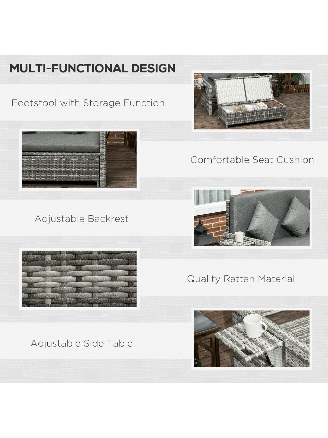  image of outsunny-outsunny-2-seater-rattan-furniture-sofa-sun-lounger-daybed-grey