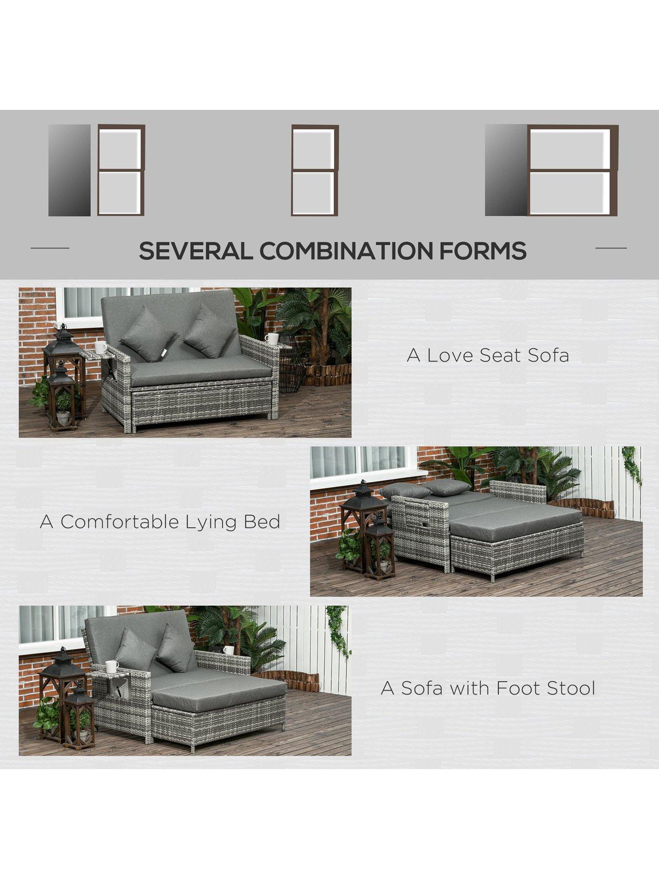  image of outsunny-outsunny-2-seater-rattan-furniture-sofa-sun-lounger-daybed-grey