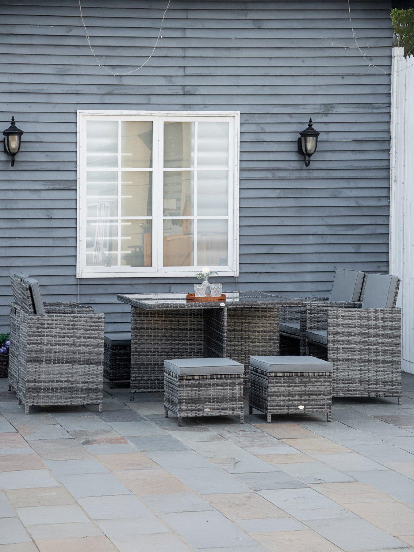 OutSunny 8 Seater Rattan Cube Garden Furniture Set, with 4 Armchairs, 4 Stools Grey