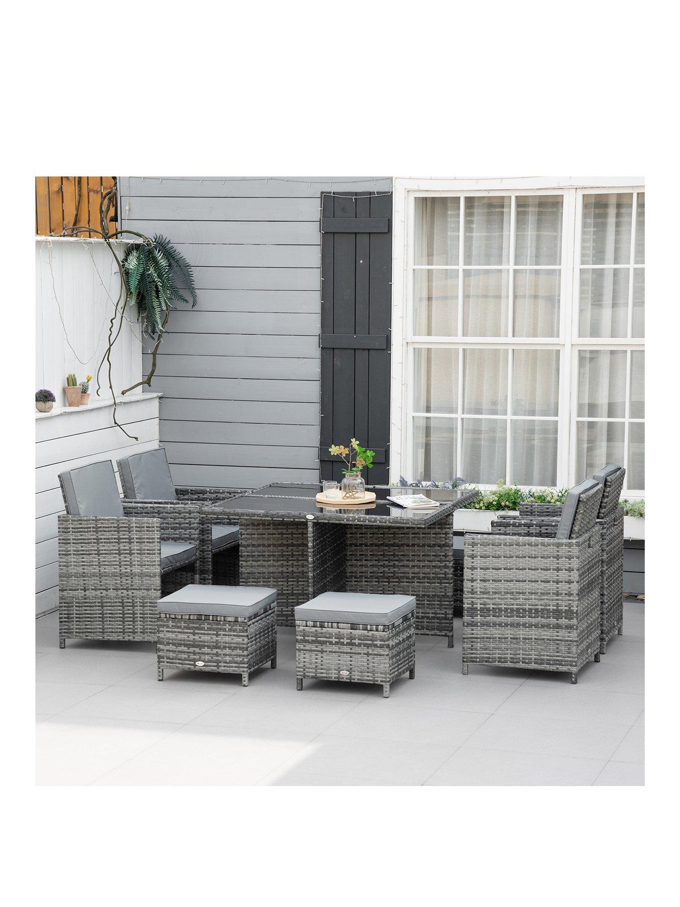  image of outsunny-8-seater-rattan-cube-garden-furniture-set-with-4-armchairs-4-stools-grey