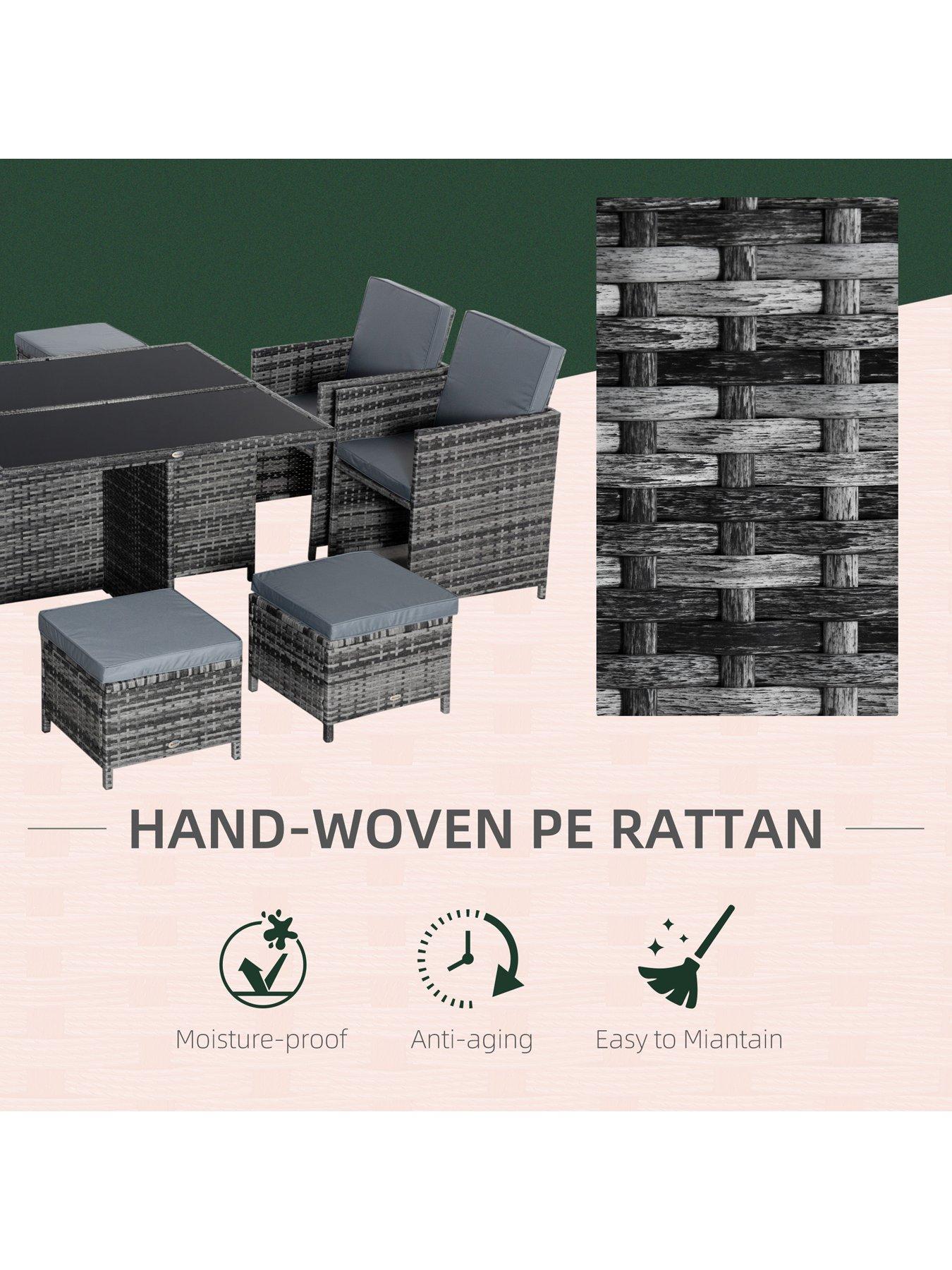  image of outsunny-8-seater-rattan-cube-garden-furniture-set-with-4-armchairs-4-stools-grey
