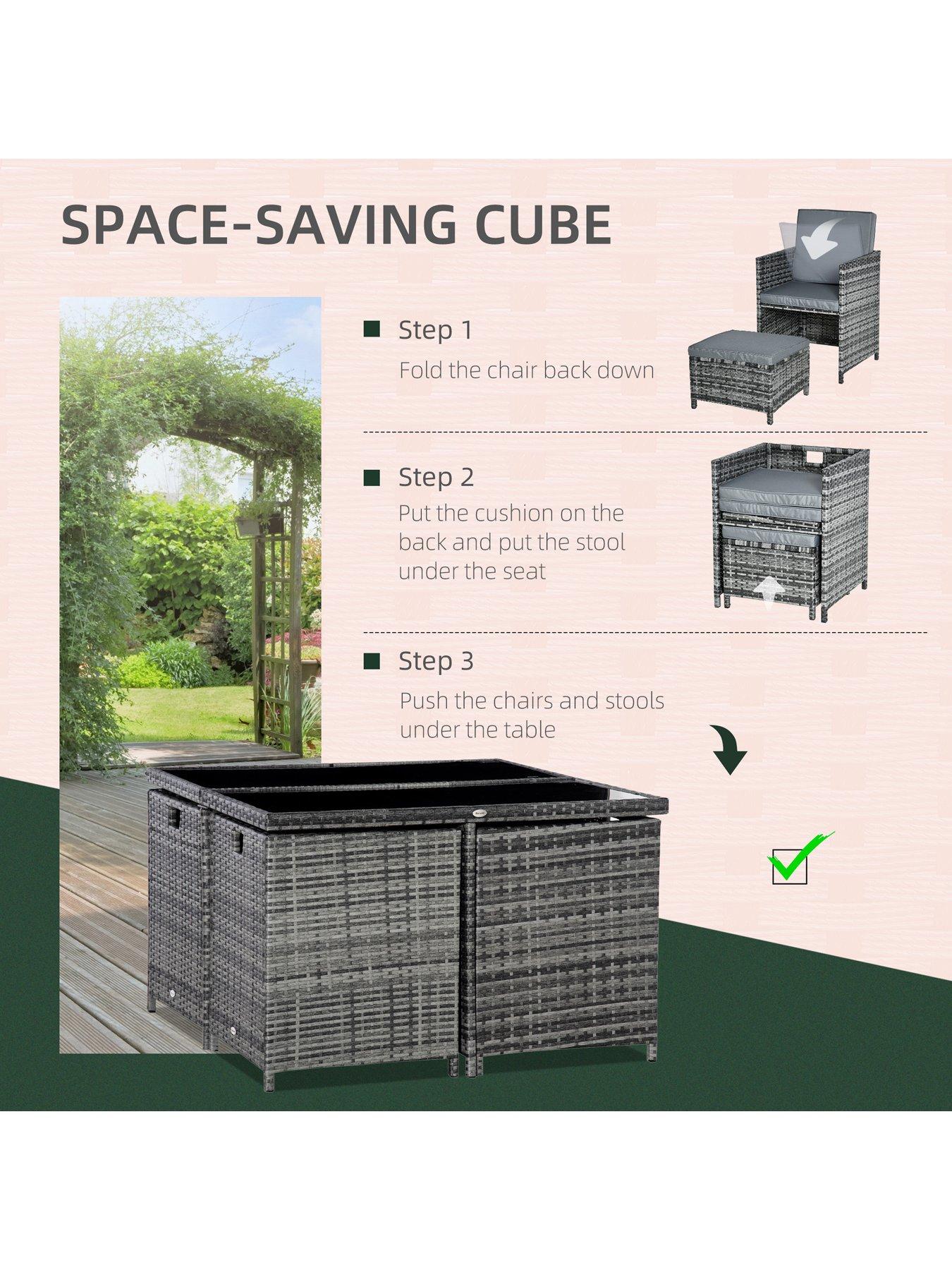  image of outsunny-8-seater-rattan-cube-garden-furniture-set-with-4-armchairs-4-stools-grey