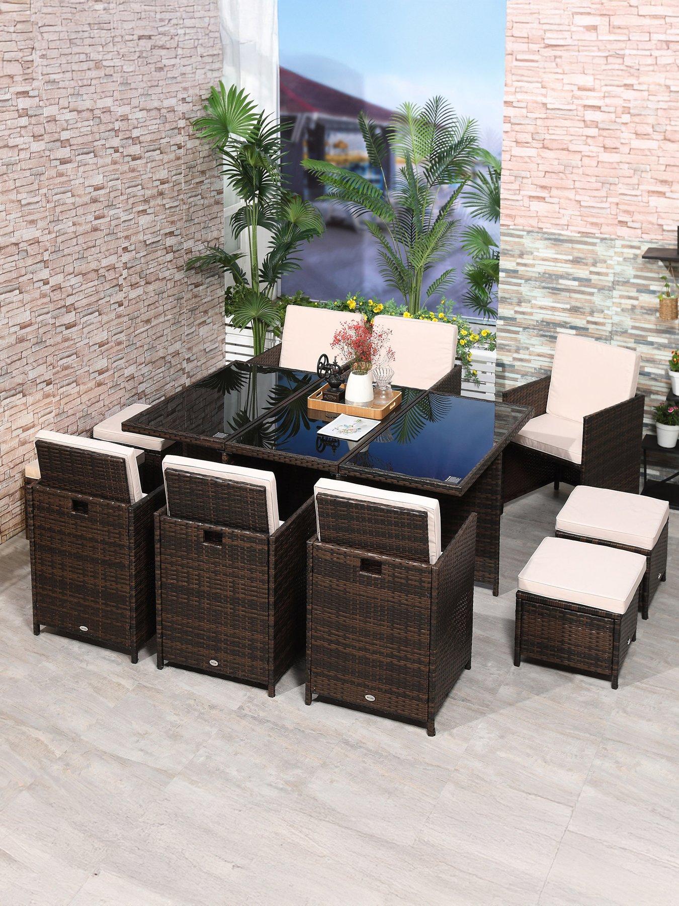 front image of outsunny-10-seater-rattan-cube-garden-furniture-set-brown