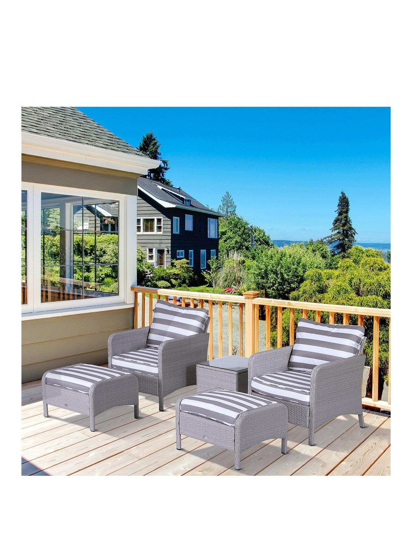 stillFront image of outsunny-5-pieces-pe-rattan-garden-furniture-set-with-cushions-2-armchairs-2-stoolsgrey-and-white